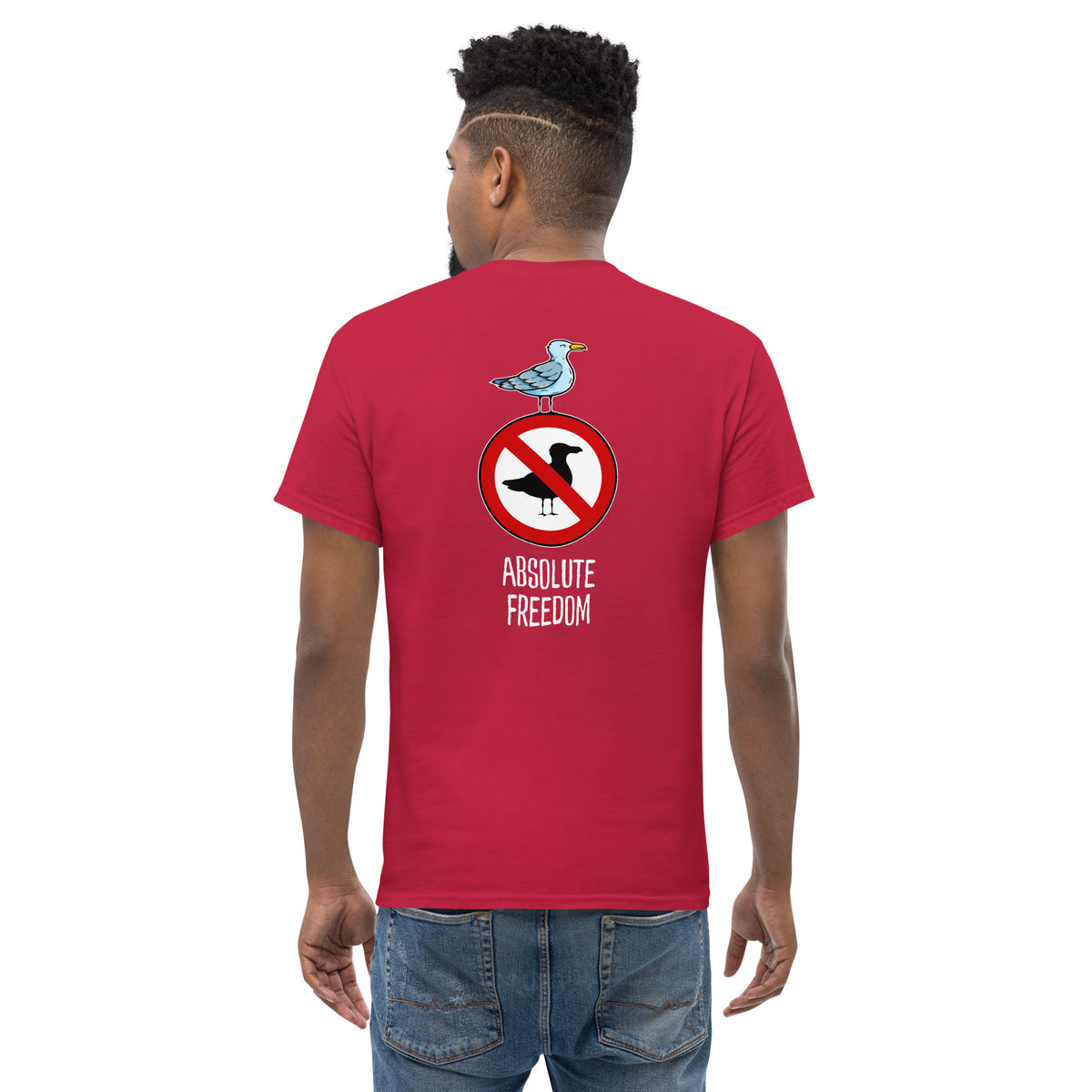 Sartre - Absolute Freedom Seagull - Back Print - Unisex Classic T-Shirt - The Philosopher's Shirt