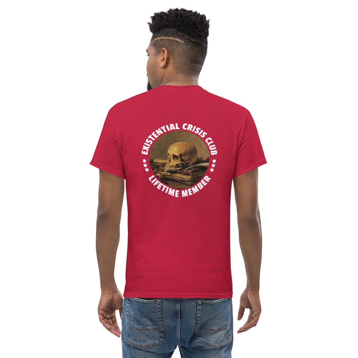 Existential Crisis Club – Lebenslanges Mitglied – Rückseitiger Aufdruck – Unisex Classic T-Shirt  The Philosopher's Shirt