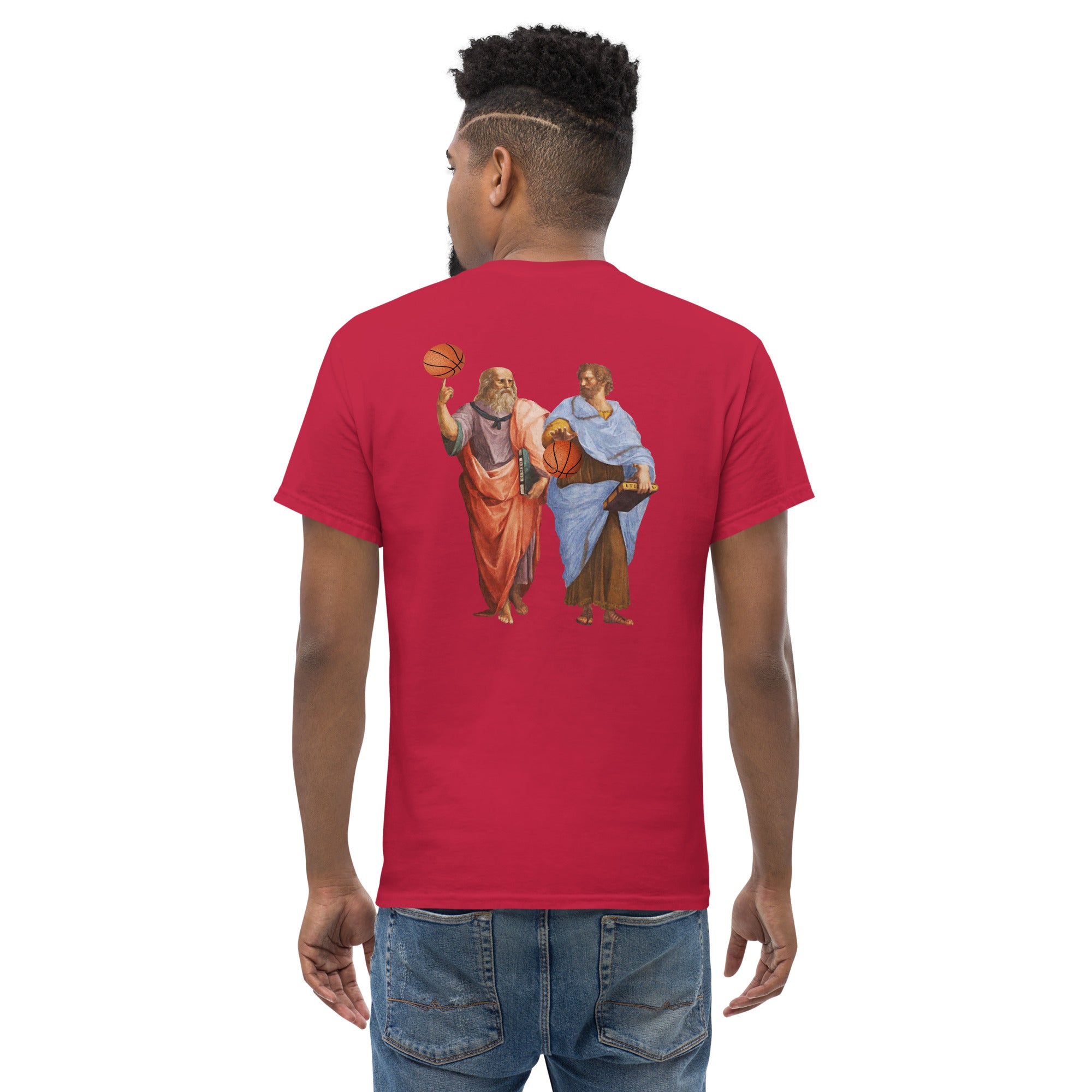 Aristotle and Plato with Basketballs - Back Print - Unisex Classic T-Shirt - The Philosopher's Shirt