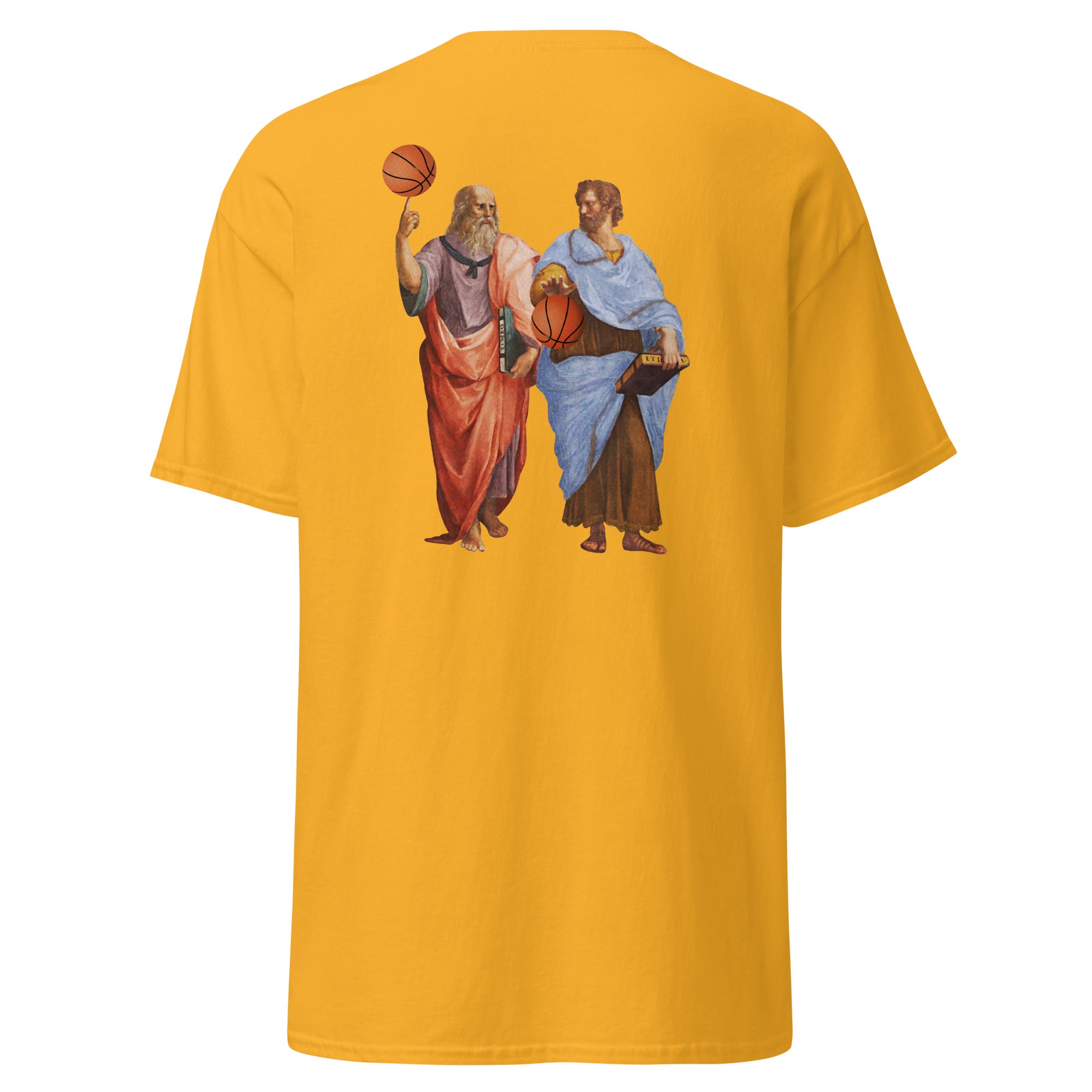 Aristotle and Plato with Basketballs - Back Print - Unisex Classic T-Shirt - The Philosopher's Shirt