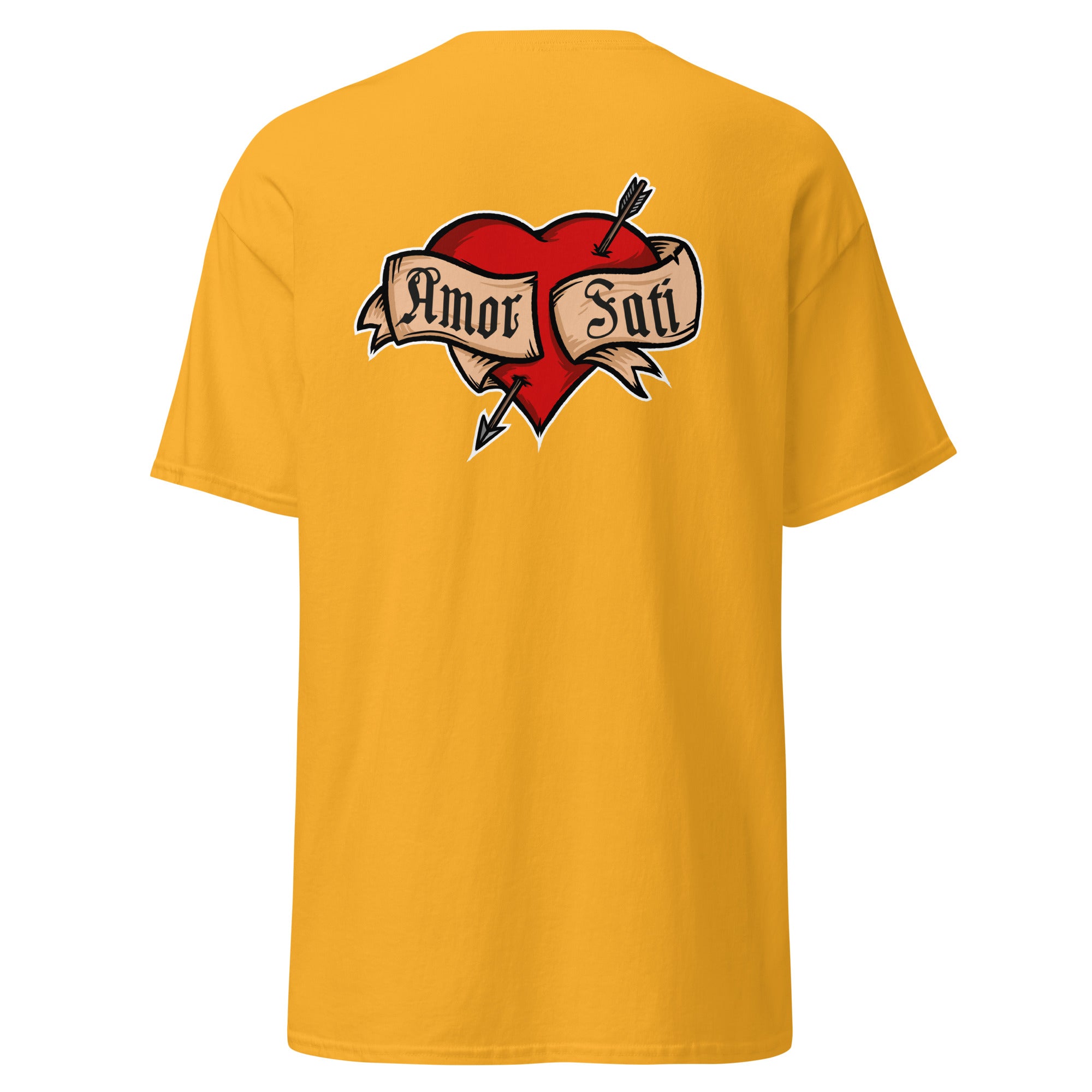 Nietzsche Fatalism Amor Fati Tattoo Heart - Back Print - Unisex Classic T-Shirt - The Philosopher's Shirt