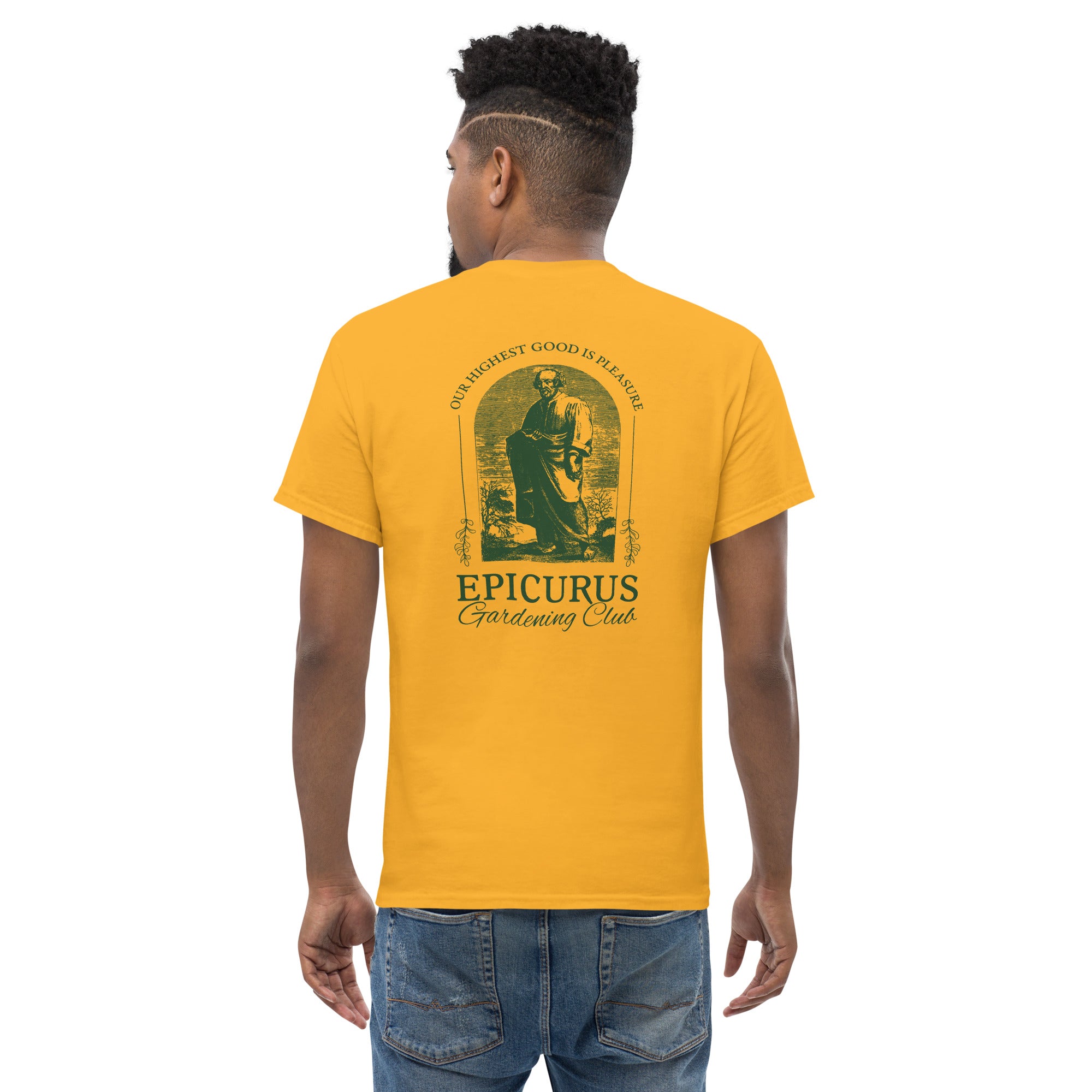 Epicurus Gardening Club - Back Print - Unisex Classic T-Shirt - The Philosopher's Shirt