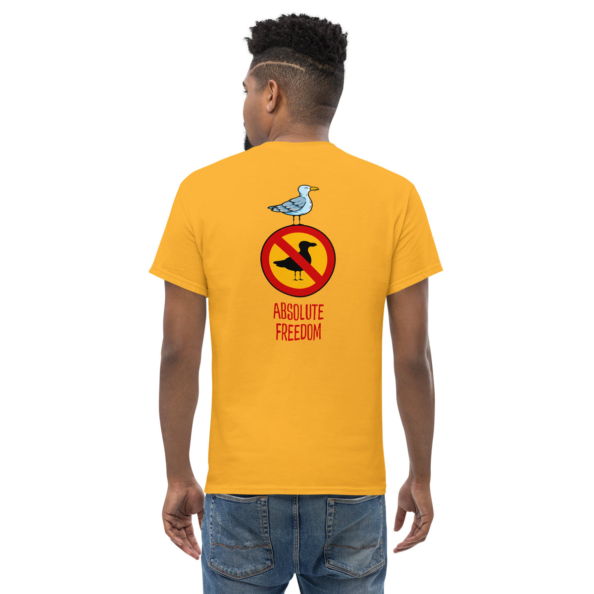 Sartre - Absolute Freedom Seagull - Back Print - Unisex Classic T-Shirt - The Philosopher's Shirt