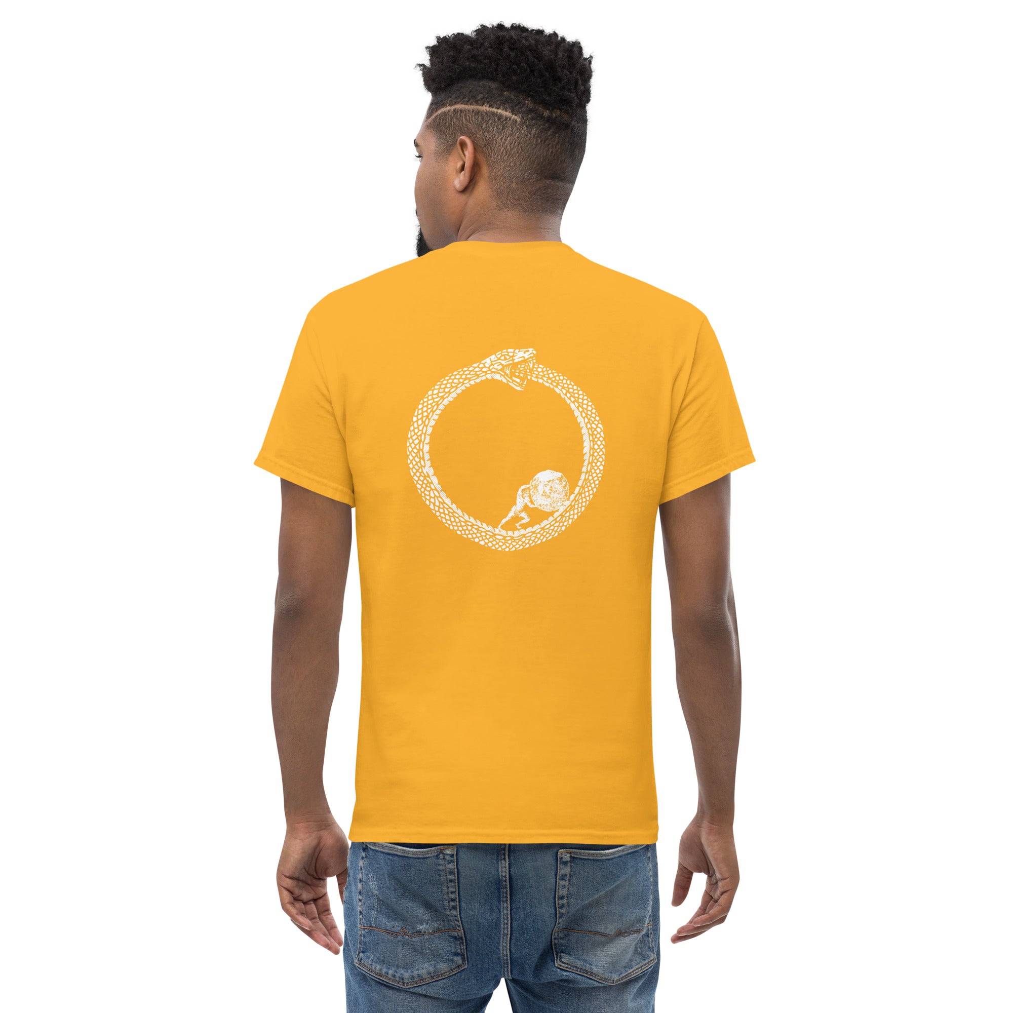 Sisyphus in Ouroboros - Back Print - Unisex Classic T-Shirt - The Philosopher's Shirt