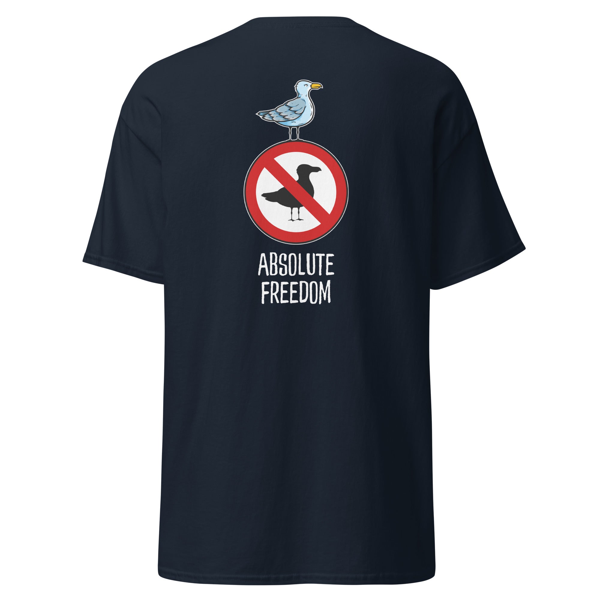 Sartre - Absolute Freedom Seagull - Back Print - Unisex Classic T-Shirt - The Philosopher's Shirt