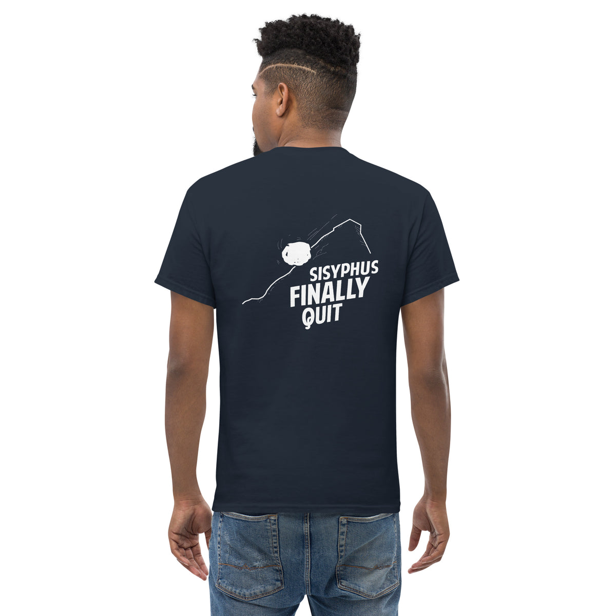 Camus - Sisyphus Finally Quit - Back Print - Unisex Classic T-Shirt - The Philosopher's Shirt