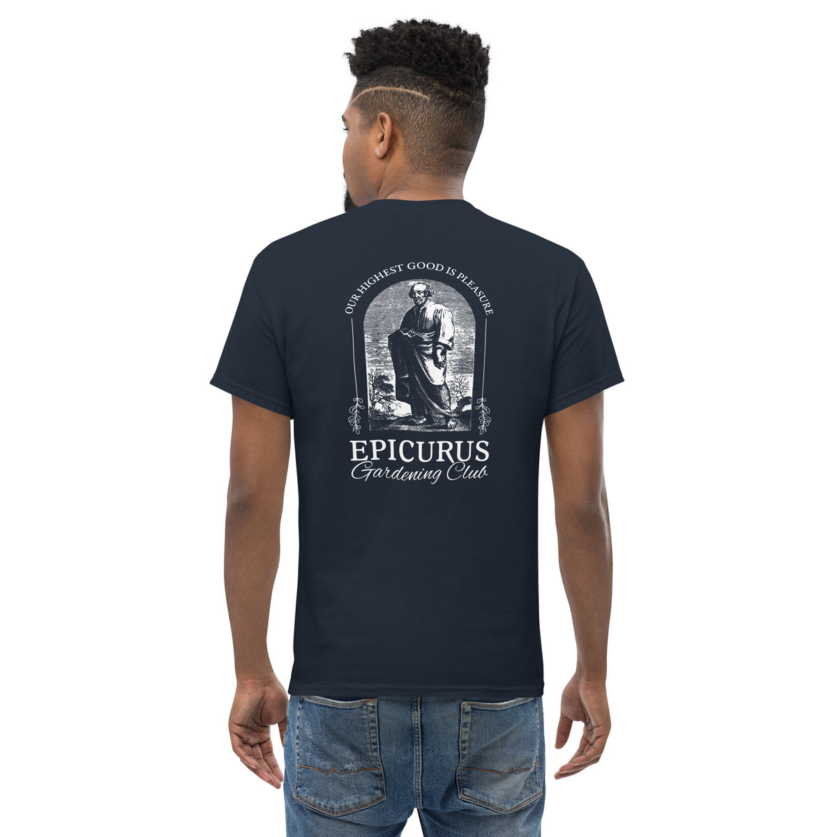 Epicurus Gardening Club - Back Print - Unisex Classic T-Shirt - The Philosopher's Shirt