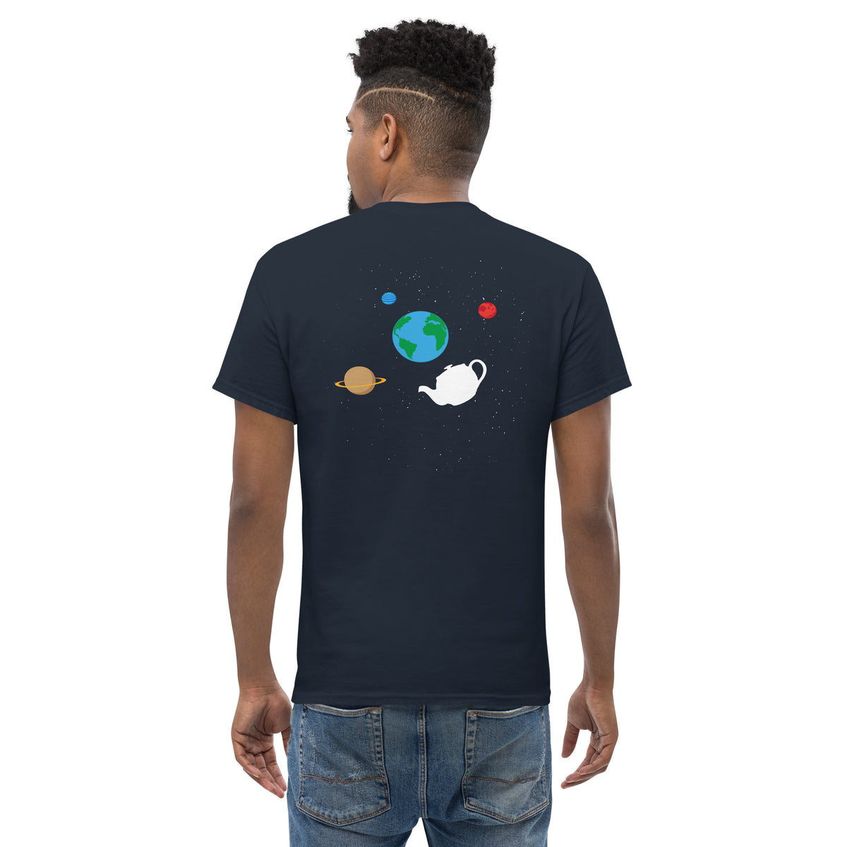 Russell's Teapot Floating in Space - Back Print - Unisex Classic T-Shirt - The Philosopher's Shirt