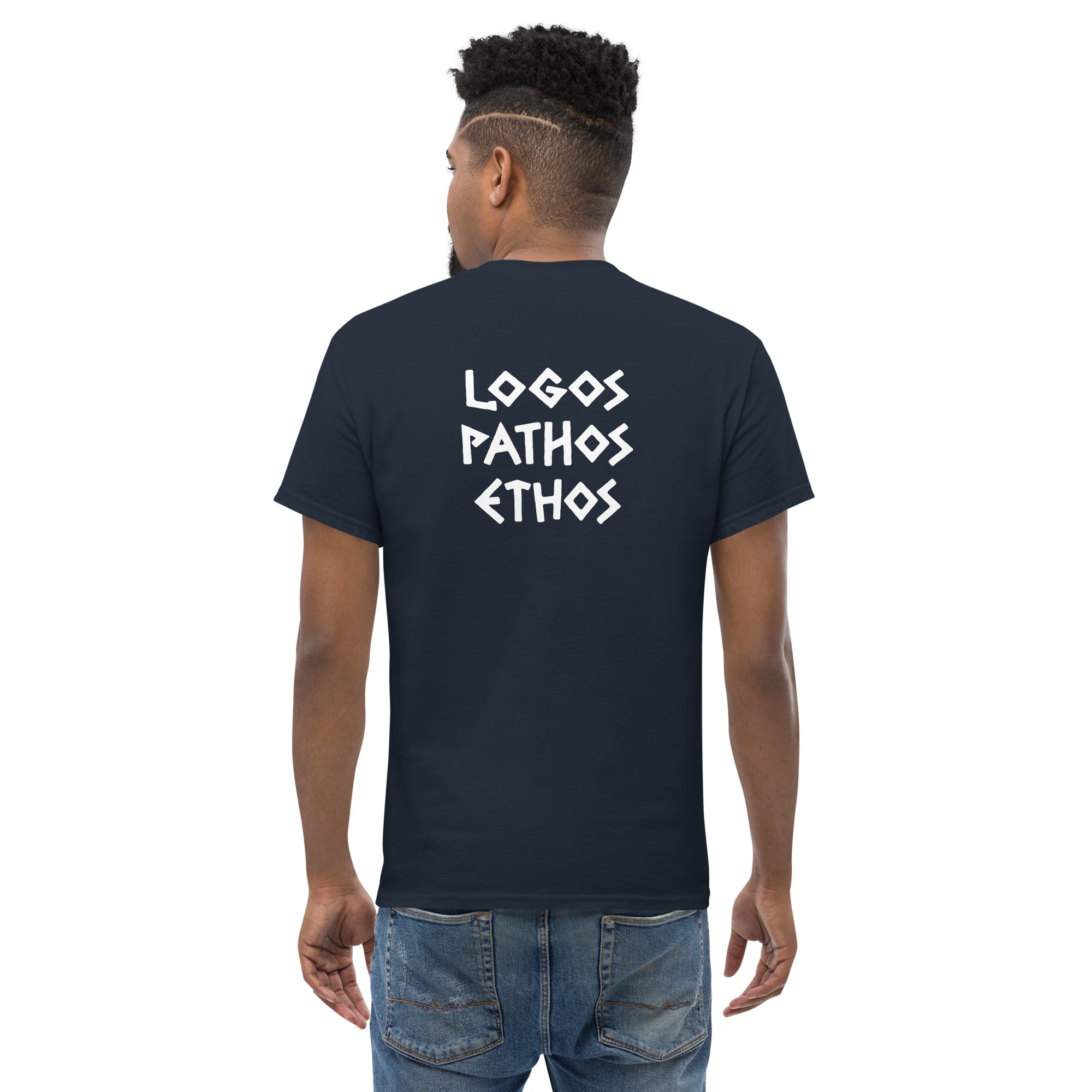 Logos Pathos Ethos - Back Print - Unisex Classic T-Shirt - The Philosopher's Shirt