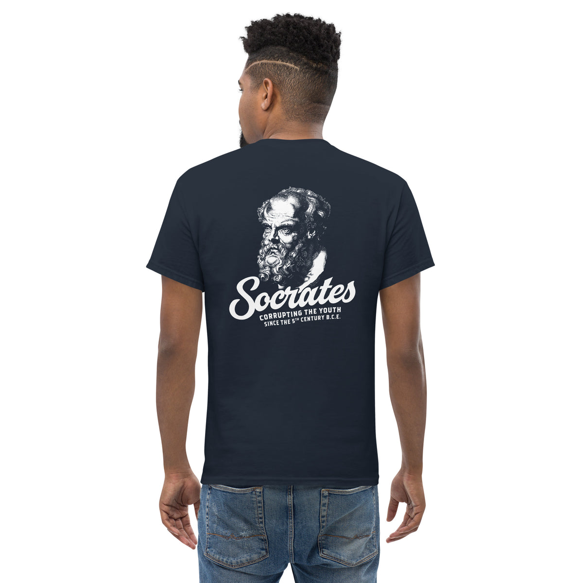 Socrates - Corrupting the youth - Back Print - Unisex Classic T-Shirt - The Philosopher's Shirt