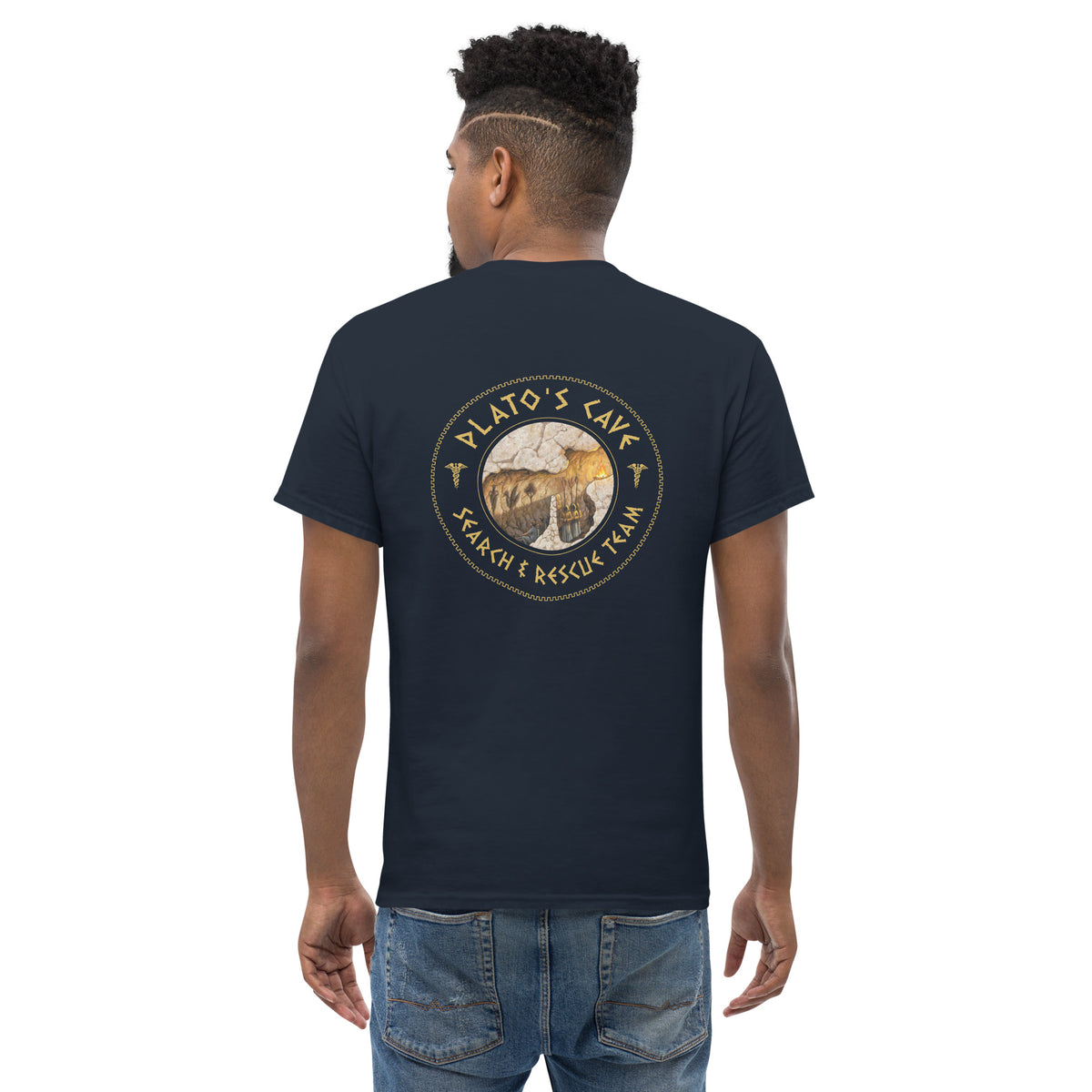 Plato's Cave: Search & Rescue Team - Meme Edition - Back Print - Unisex Classic T-Shirt - The Philosopher's Shirt
