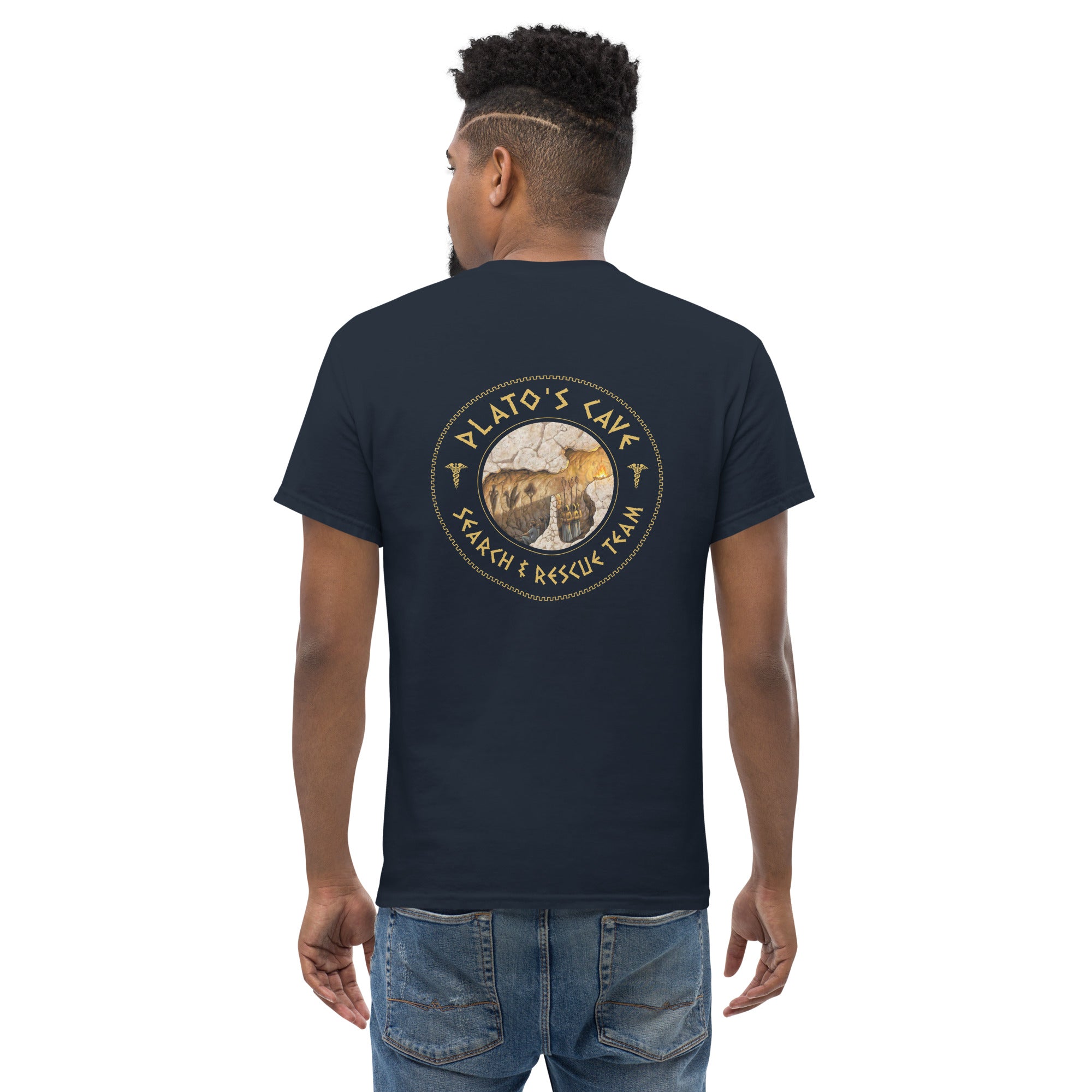 Plato's Cave: Search & Rescue Team - Meme Edition - Back Print - Unisex Classic T-Shirt - The Philosopher's Shirt