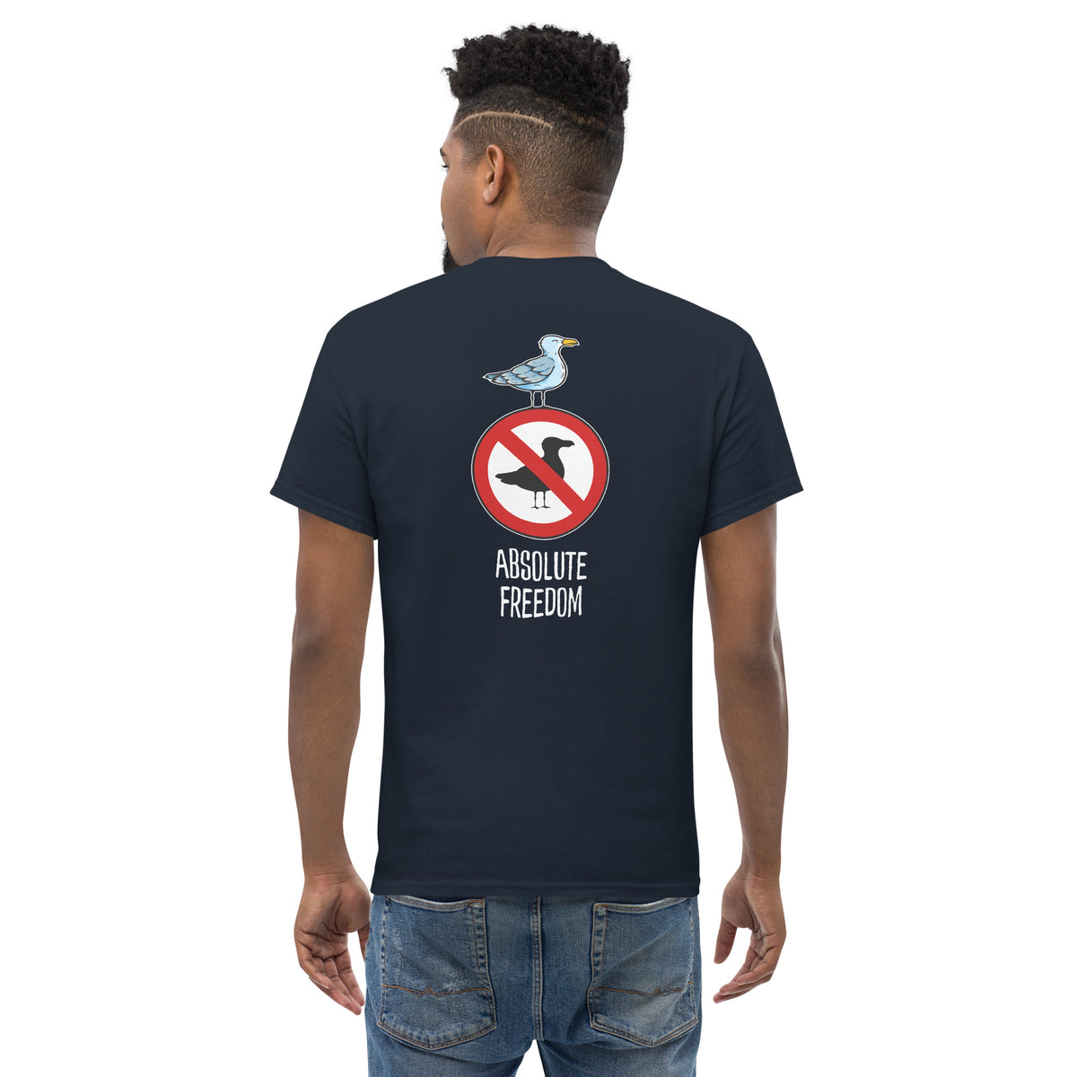 Sartre - Absolute Freedom Seagull - Back Print - Unisex Classic T-Shirt - The Philosopher's Shirt