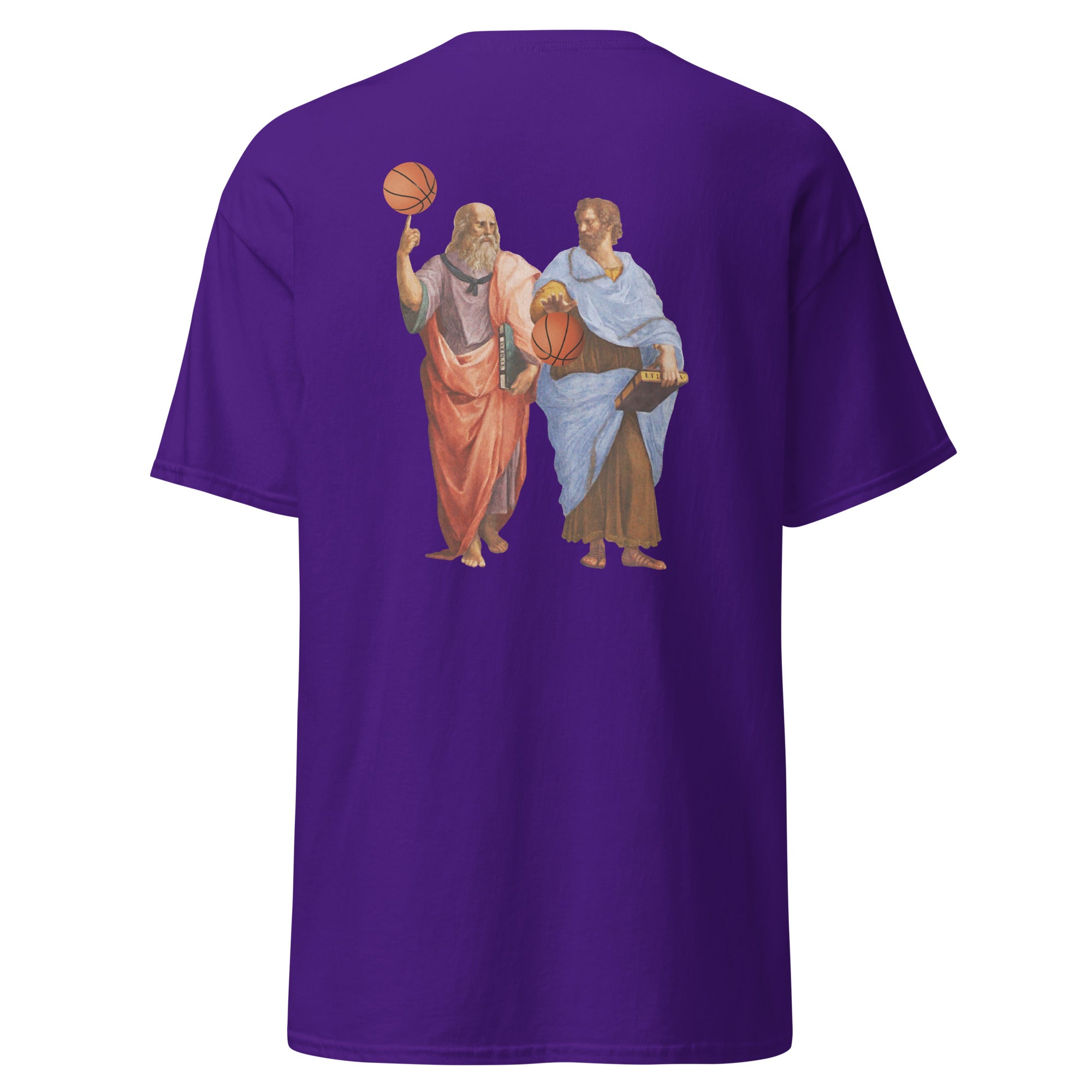 Aristotle and Plato with Basketballs - Back Print - Unisex Classic T-Shirt - The Philosopher's Shirt