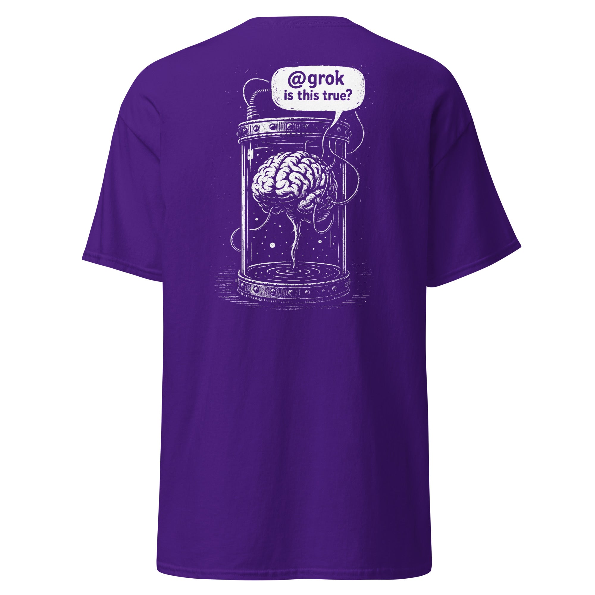 Brain in a vat asking AI - Back Print - Unisex Classic T-Shirt - The Philosopher's Shirt