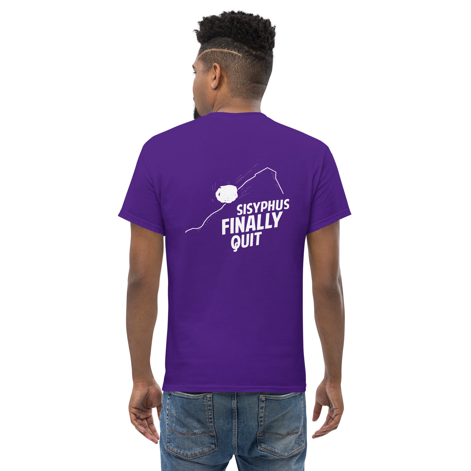 Camus - Sisyphus Finally Quit - Back Print - Unisex Classic T-Shirt - The Philosopher's Shirt