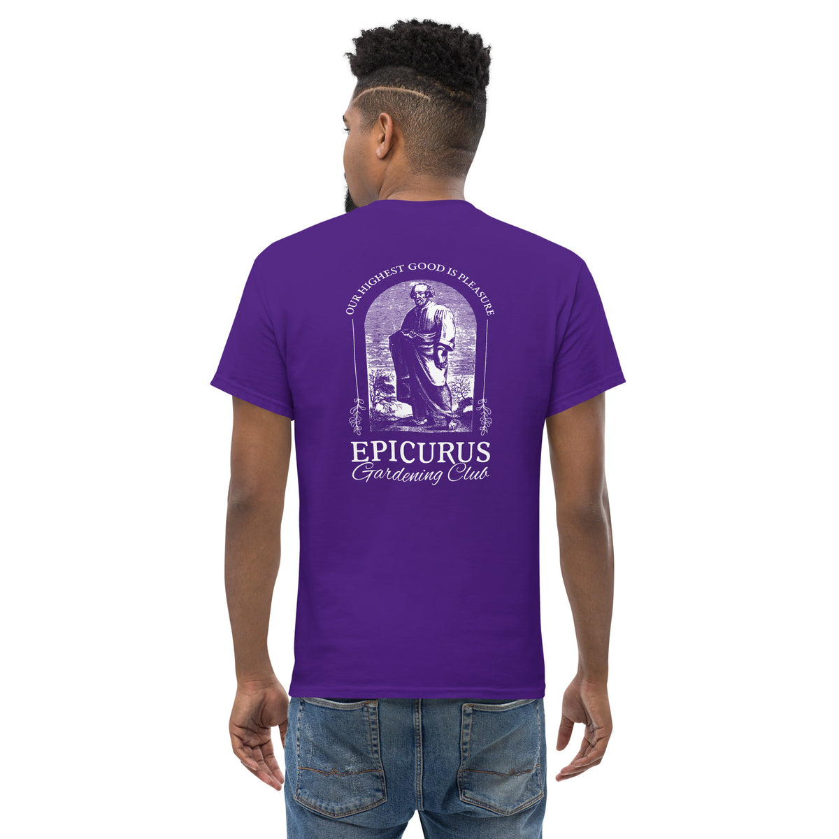 Epicurus Gardening Club - Back Print - Unisex Classic T-Shirt - The Philosopher's Shirt