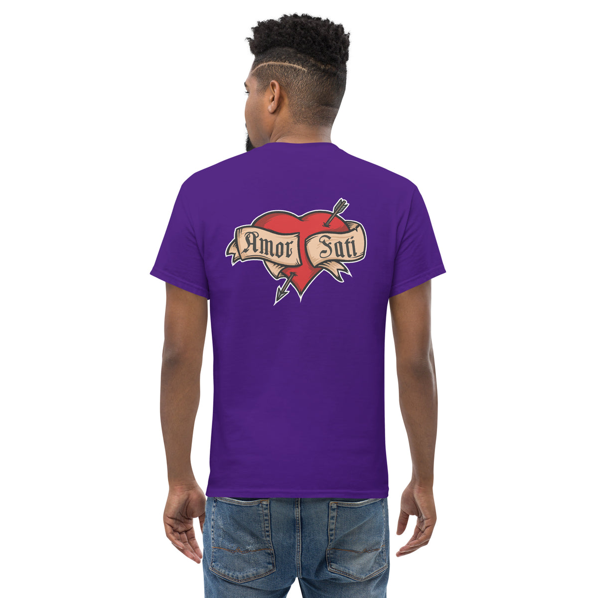 Nietzsche Fatalism Amor Fati Tattoo Heart - Back Print - Unisex Classic T-Shirt - The Philosopher's Shirt