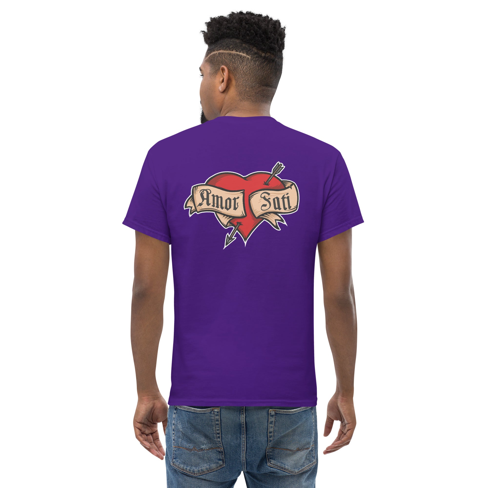 Nietzsche Fatalism Amor Fati Tattoo Heart - Back Print - Unisex Classic T-Shirt - The Philosopher's Shirt