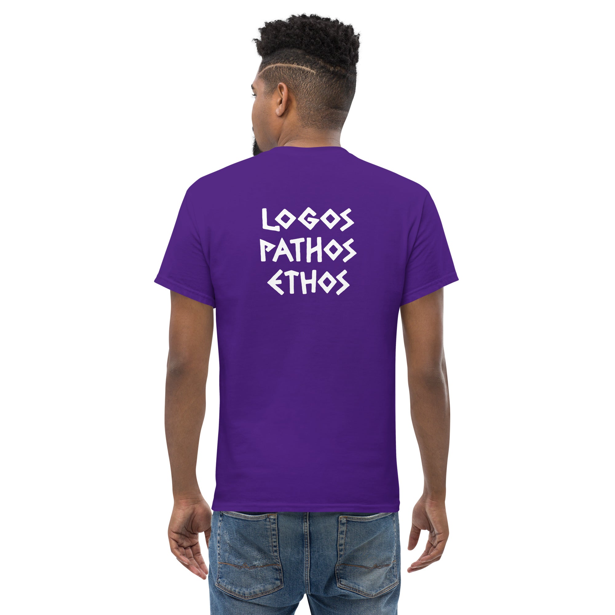 Logos Pathos Ethos - Back Print - Unisex Classic T-Shirt - The Philosopher's Shirt
