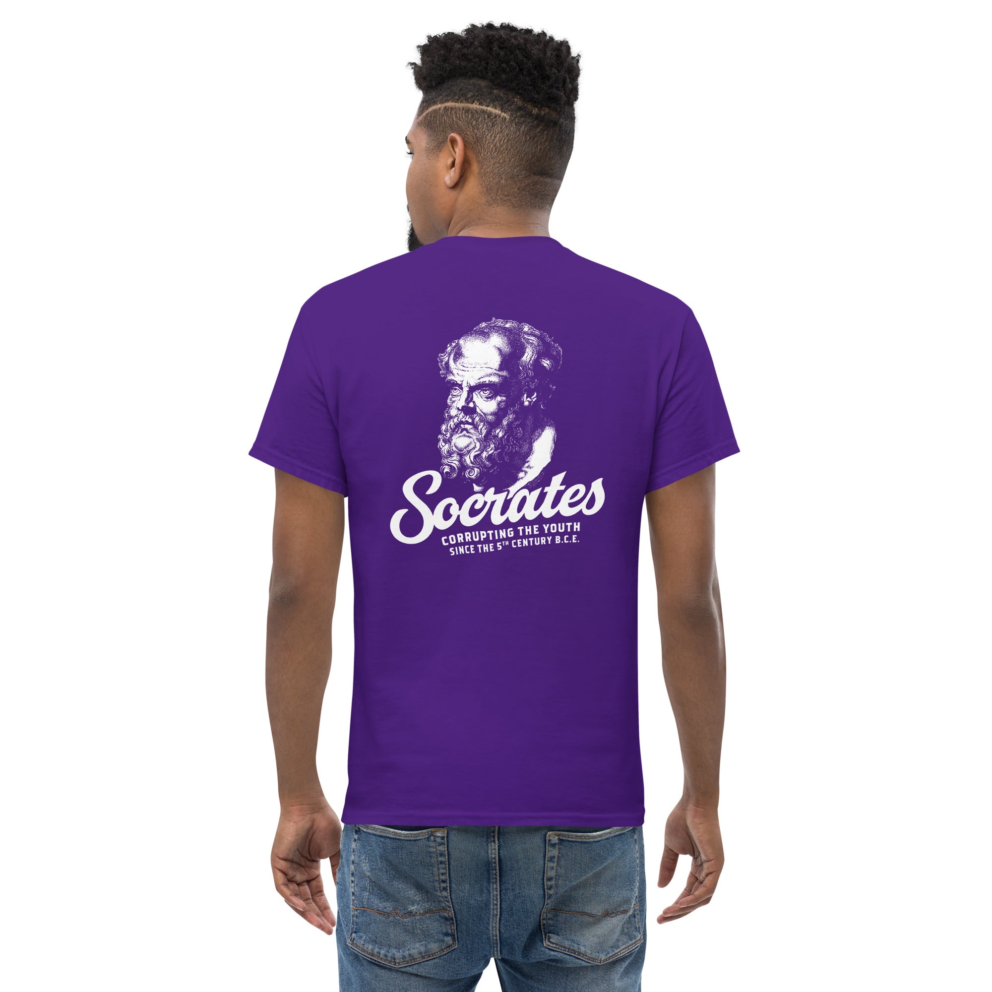 Socrates - Corrupting the youth - Back Print - Unisex Classic T-Shirt - The Philosopher's Shirt
