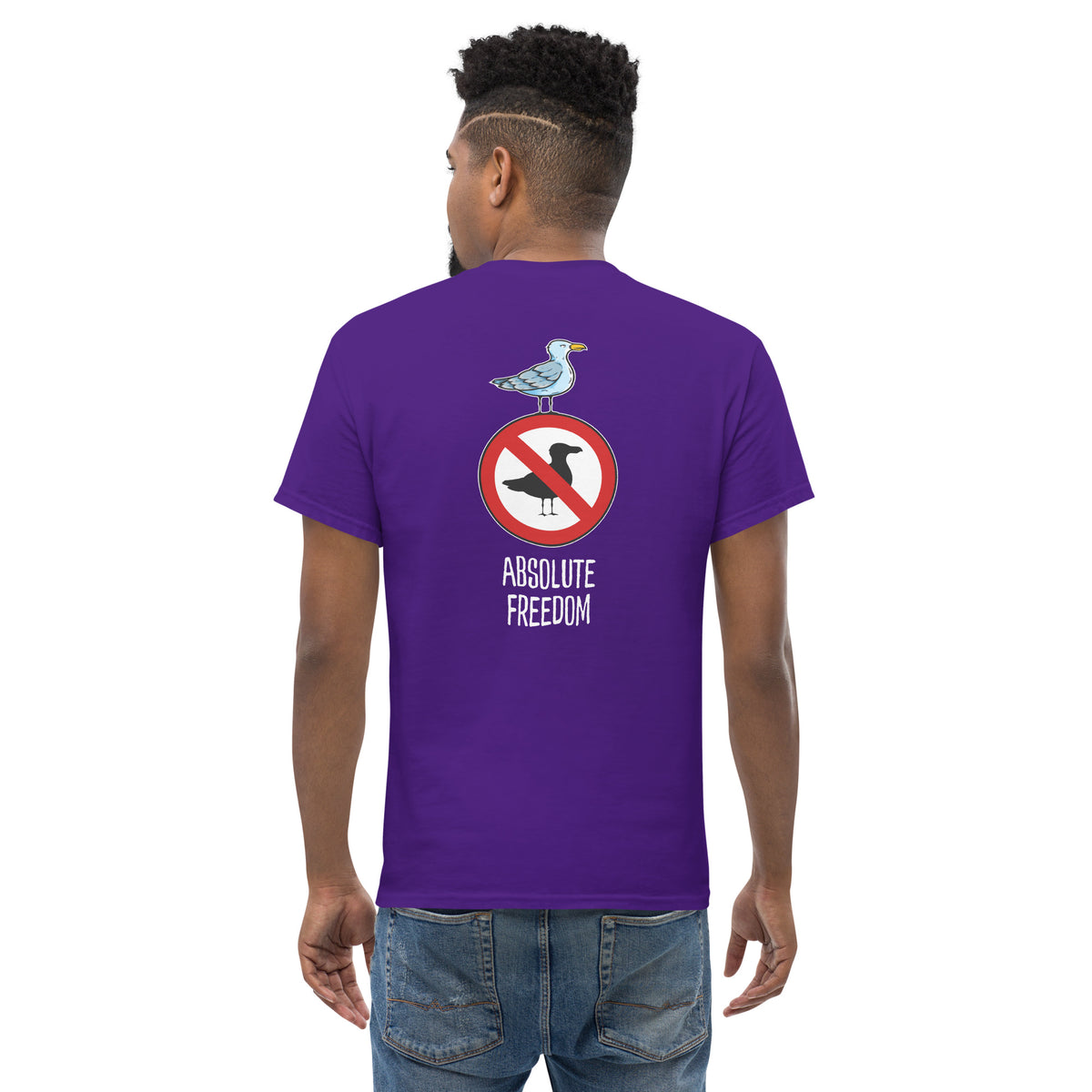 Sartre - Absolute Freedom Seagull - Back Print - Unisex Classic T-Shirt - The Philosopher's Shirt