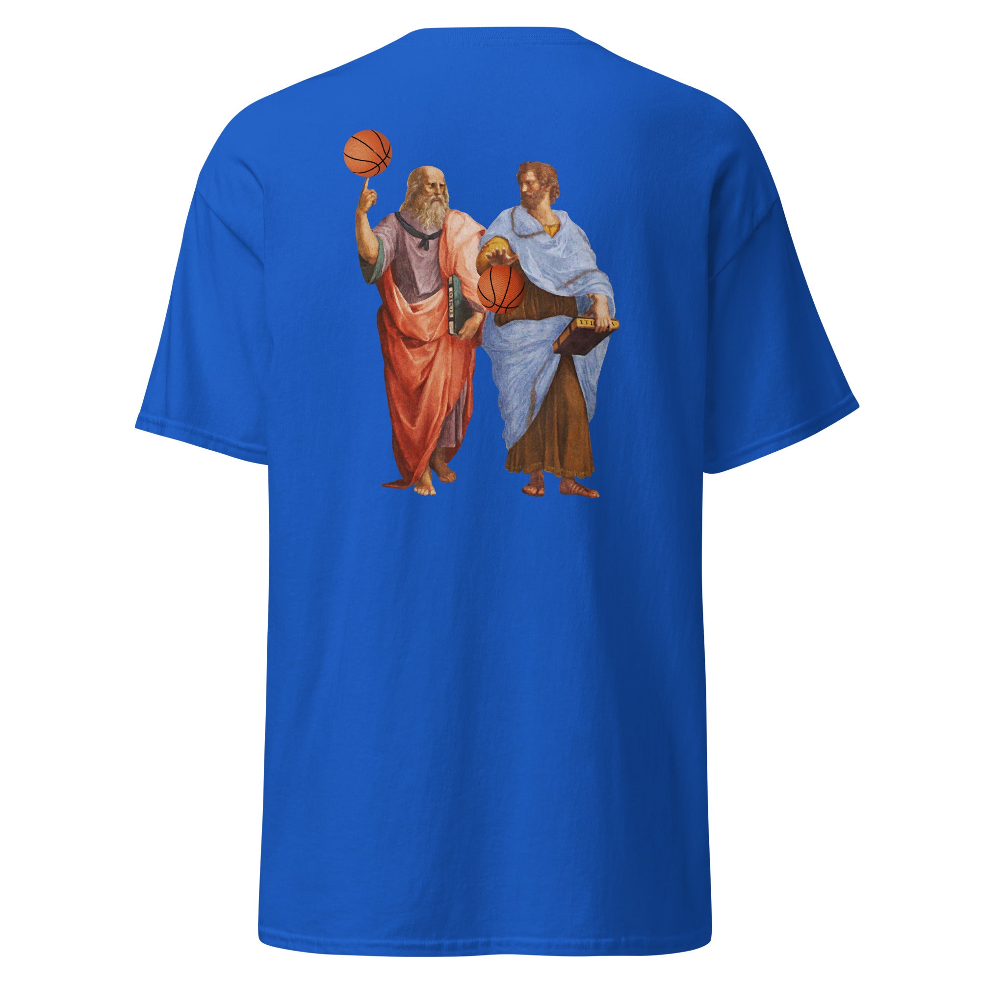 Aristotle and Plato with Basketballs - Back Print - Unisex Classic T-Shirt - The Philosopher's Shirt