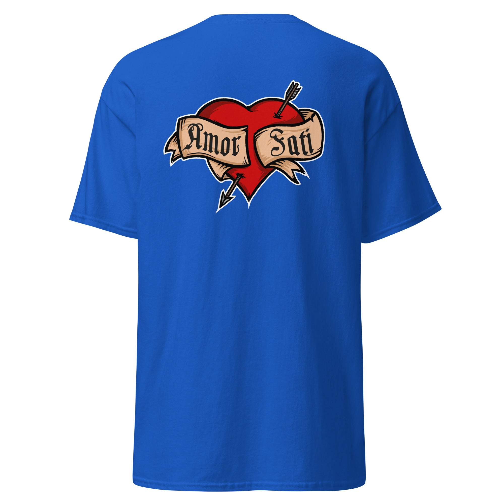 Nietzsche Fatalism Amor Fati Tattoo Heart - Back Print - Unisex Classic T-Shirt - The Philosopher's Shirt