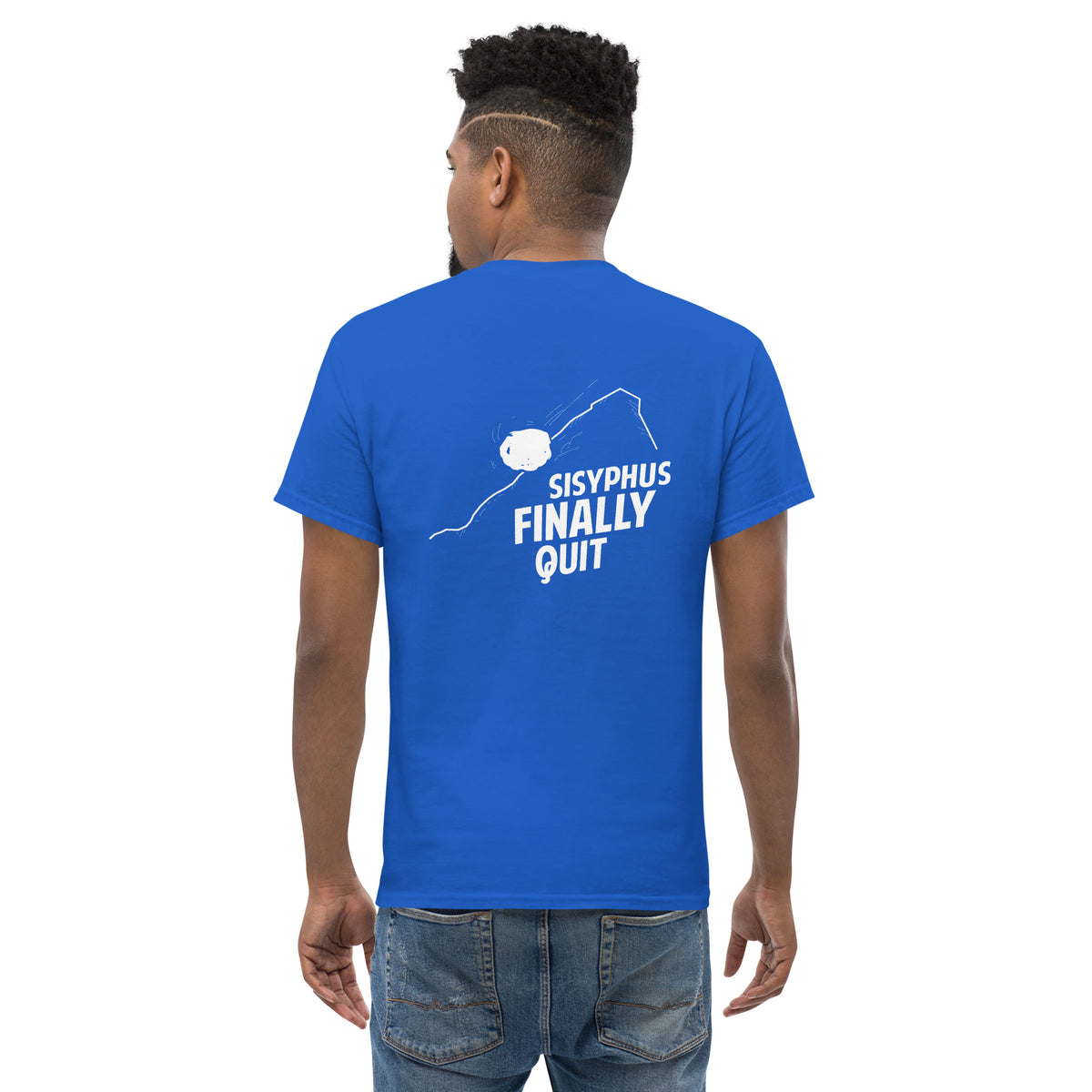 Camus - Sisyphus Finally Quit - Back Print - Unisex Classic T-Shirt - The Philosopher's Shirt