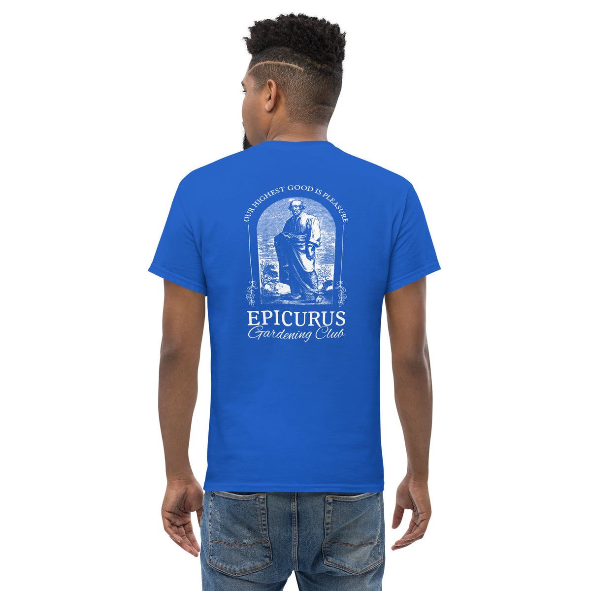 Epicurus Gardening Club - Back Print - Unisex Classic T-Shirt - The Philosopher's Shirt