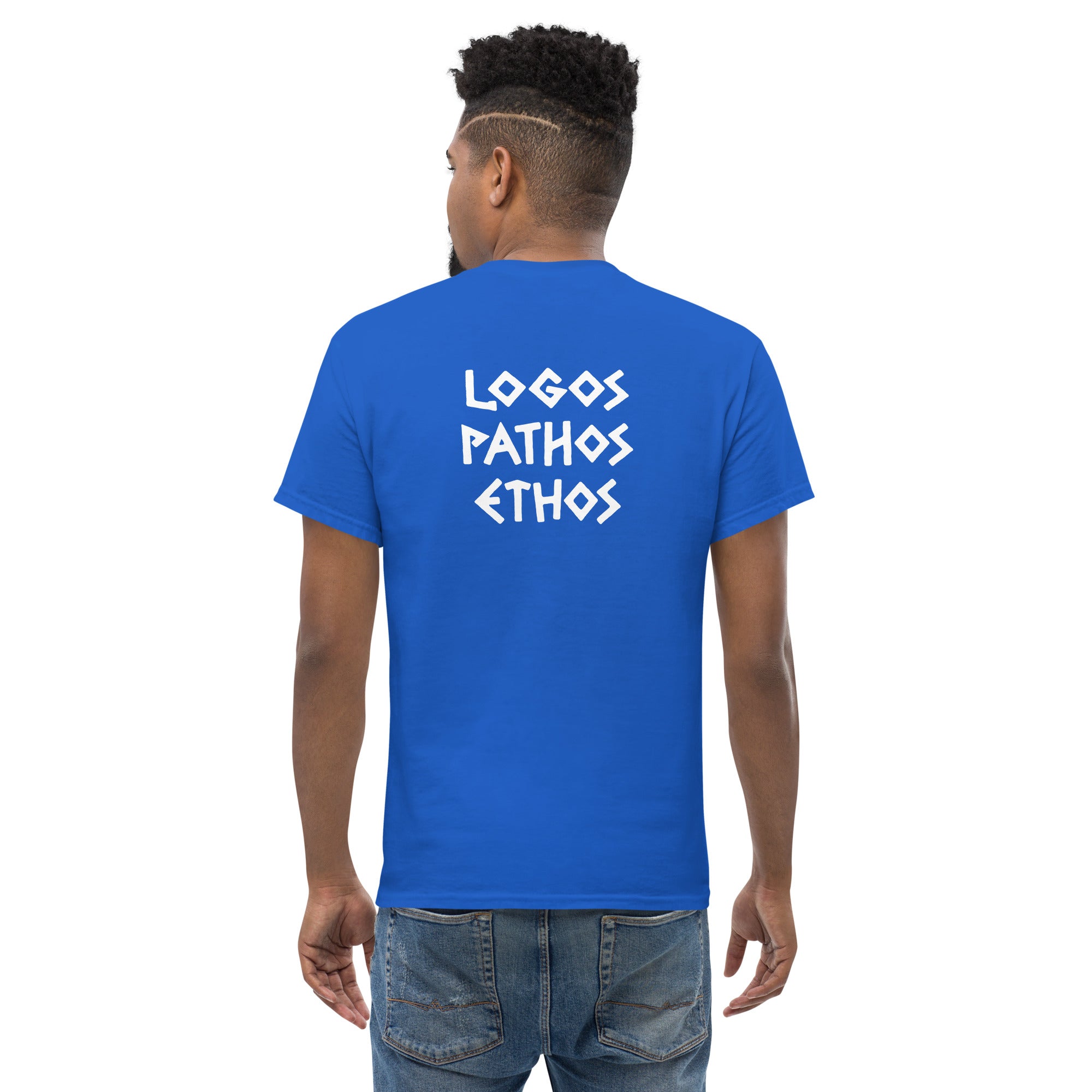 Logos Pathos Ethos - Back Print - Unisex Classic T-Shirt - The Philosopher's Shirt