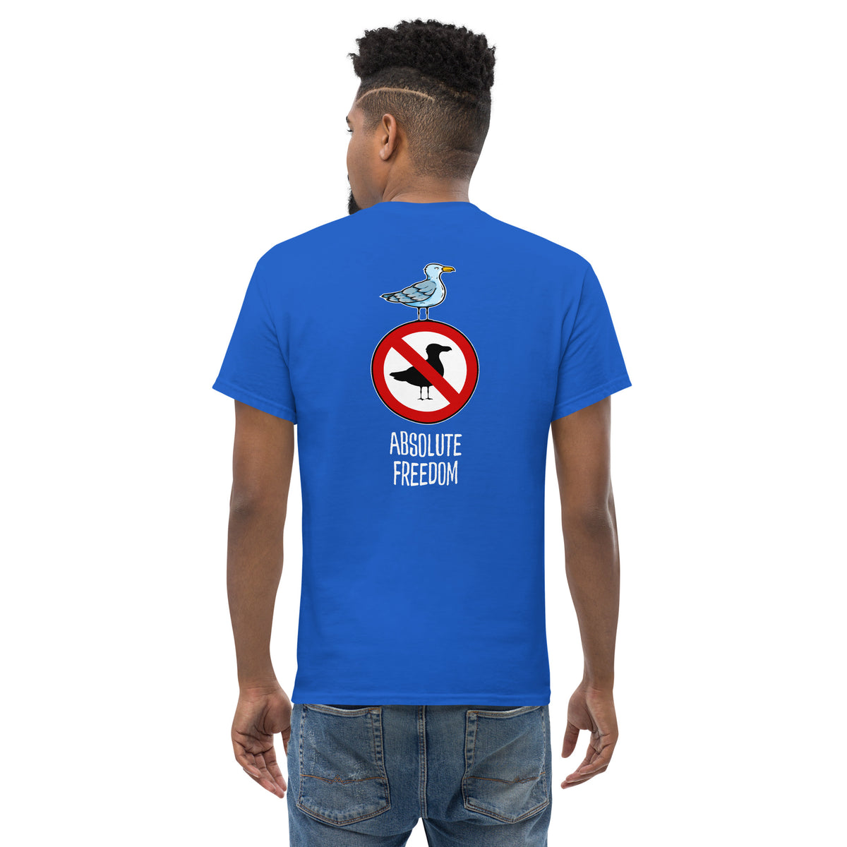 Sartre - Absolute Freedom Seagull - Back Print - Unisex Classic T-Shirt - The Philosopher's Shirt
