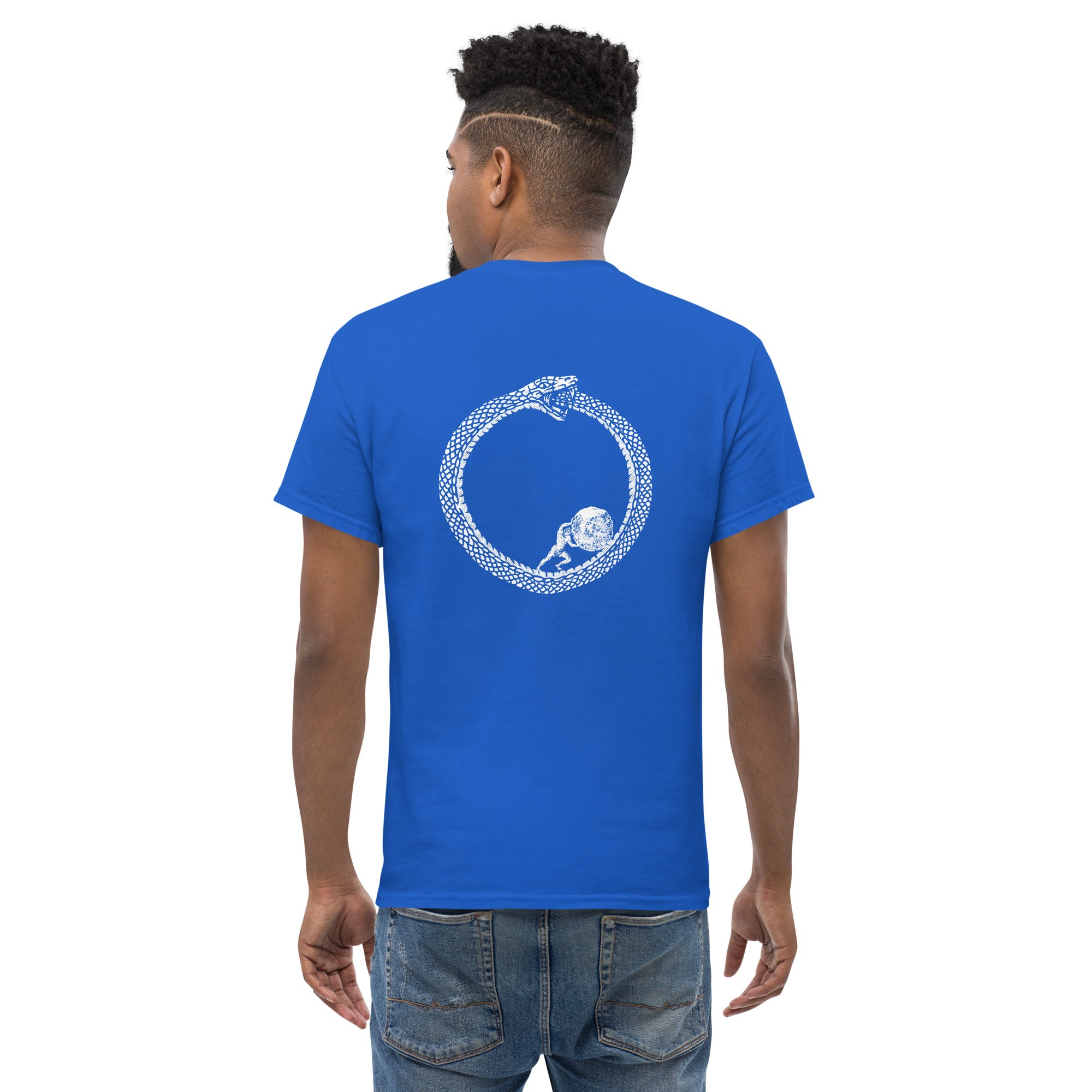 Sisyphus in Ouroboros - Back Print - Unisex Classic T-Shirt - The Philosopher's Shirt