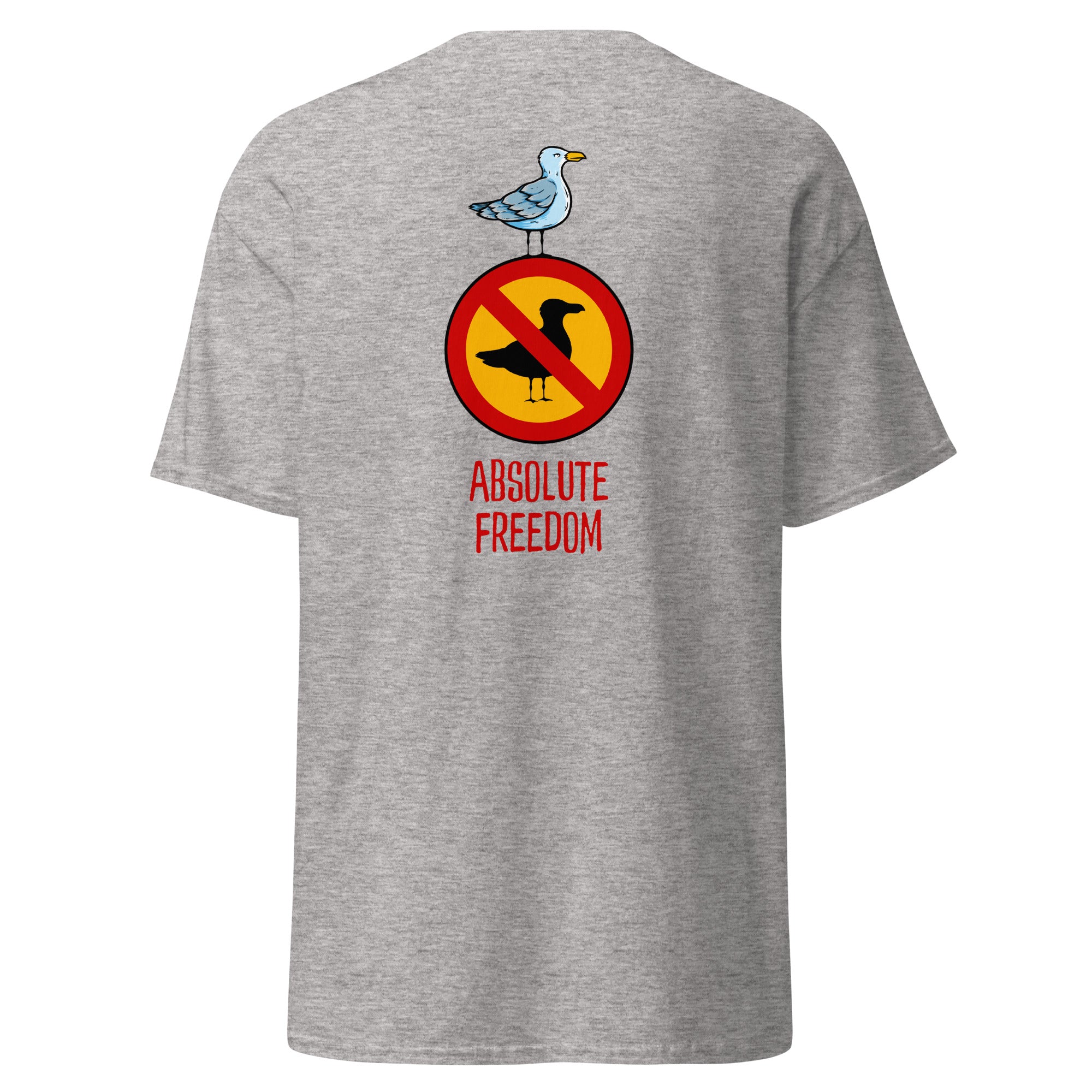 Sartre - Absolute Freedom Seagull - Back Print - Unisex Classic T-Shirt - The Philosopher's Shirt