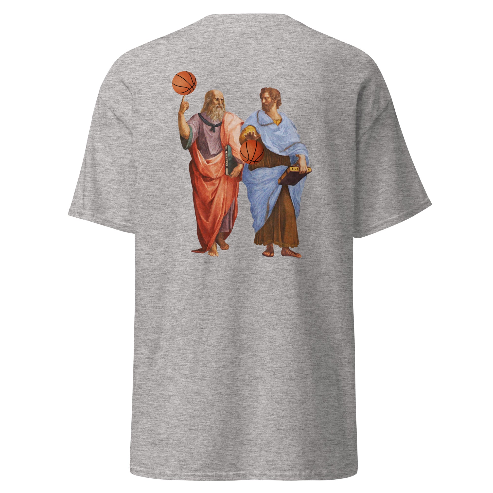 Aristotle and Plato with Basketballs - Back Print - Unisex Classic T-Shirt - The Philosopher's Shirt