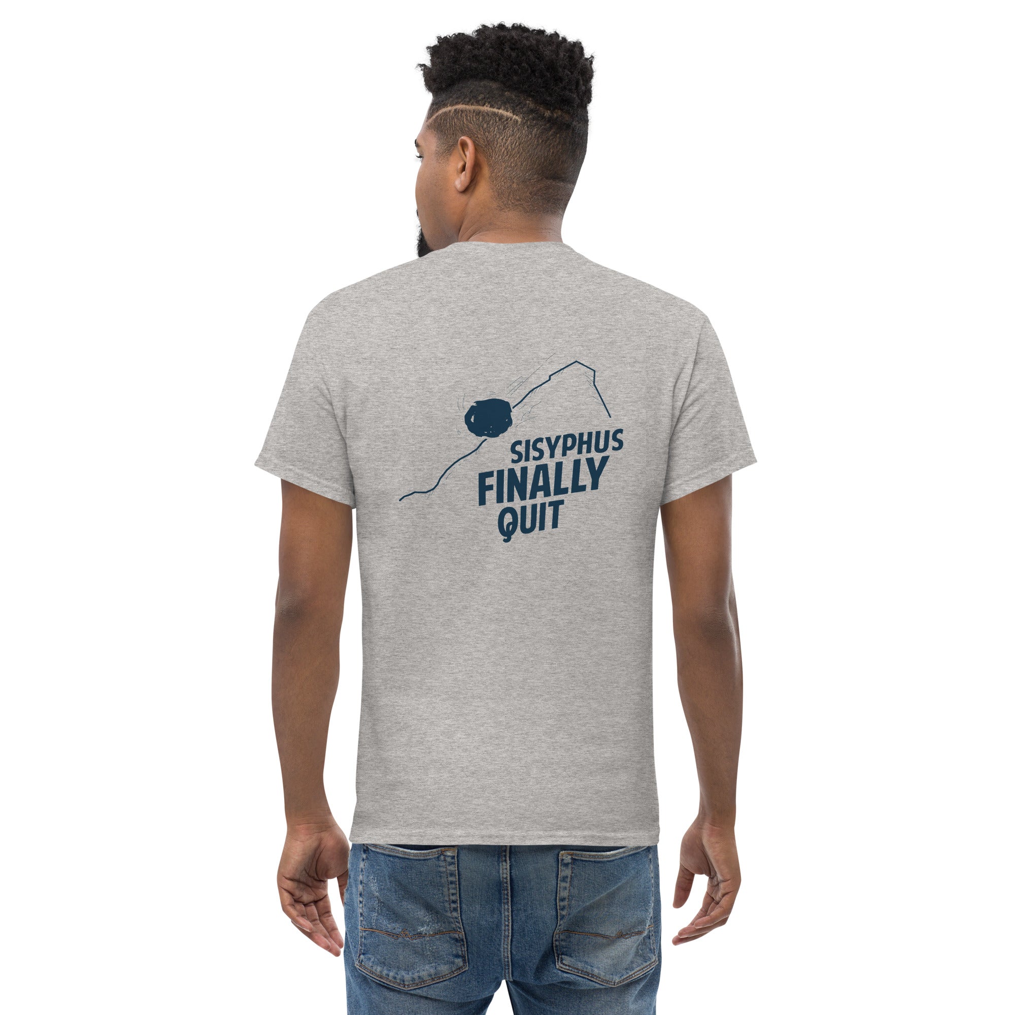 Camus - Sisyphus Finally Quit - Back Print - Unisex Classic T-Shirt - The Philosopher's Shirt