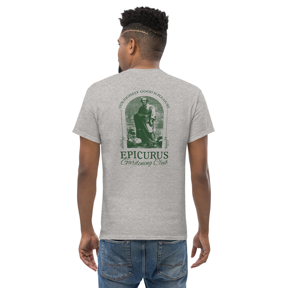 Epicurus Gardening Club - Back Print - Unisex Classic T-Shirt - The Philosopher's Shirt