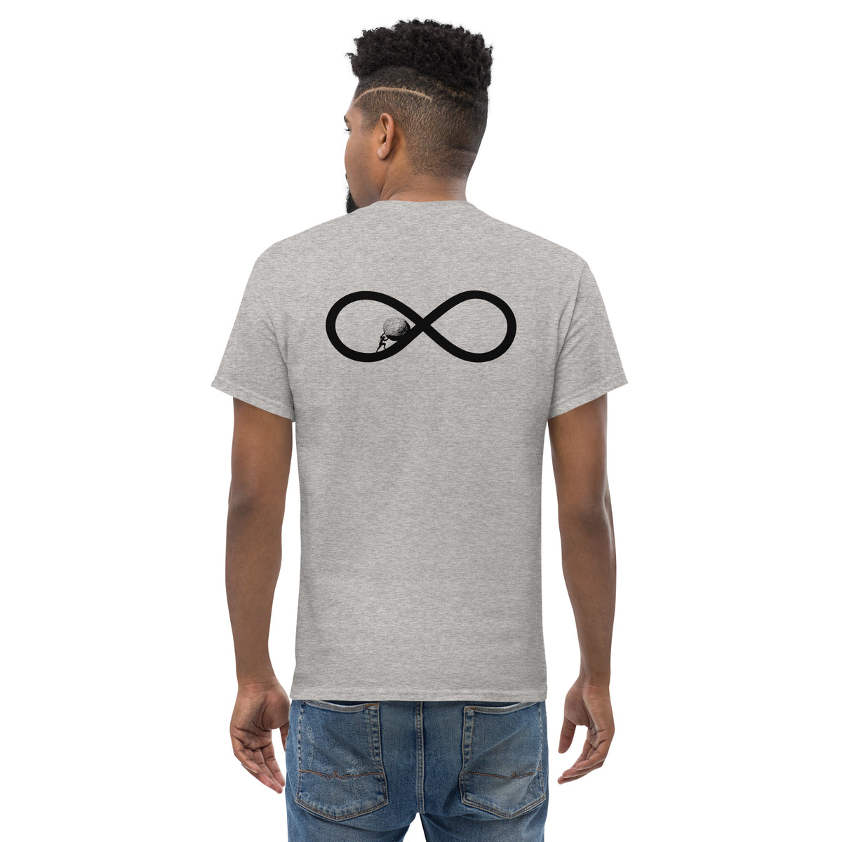 Sisyphus bis ins Unendliche – Rückseitiger Aufdruck – Unisex Classic T-Shirt  The Philosopher's Shirt