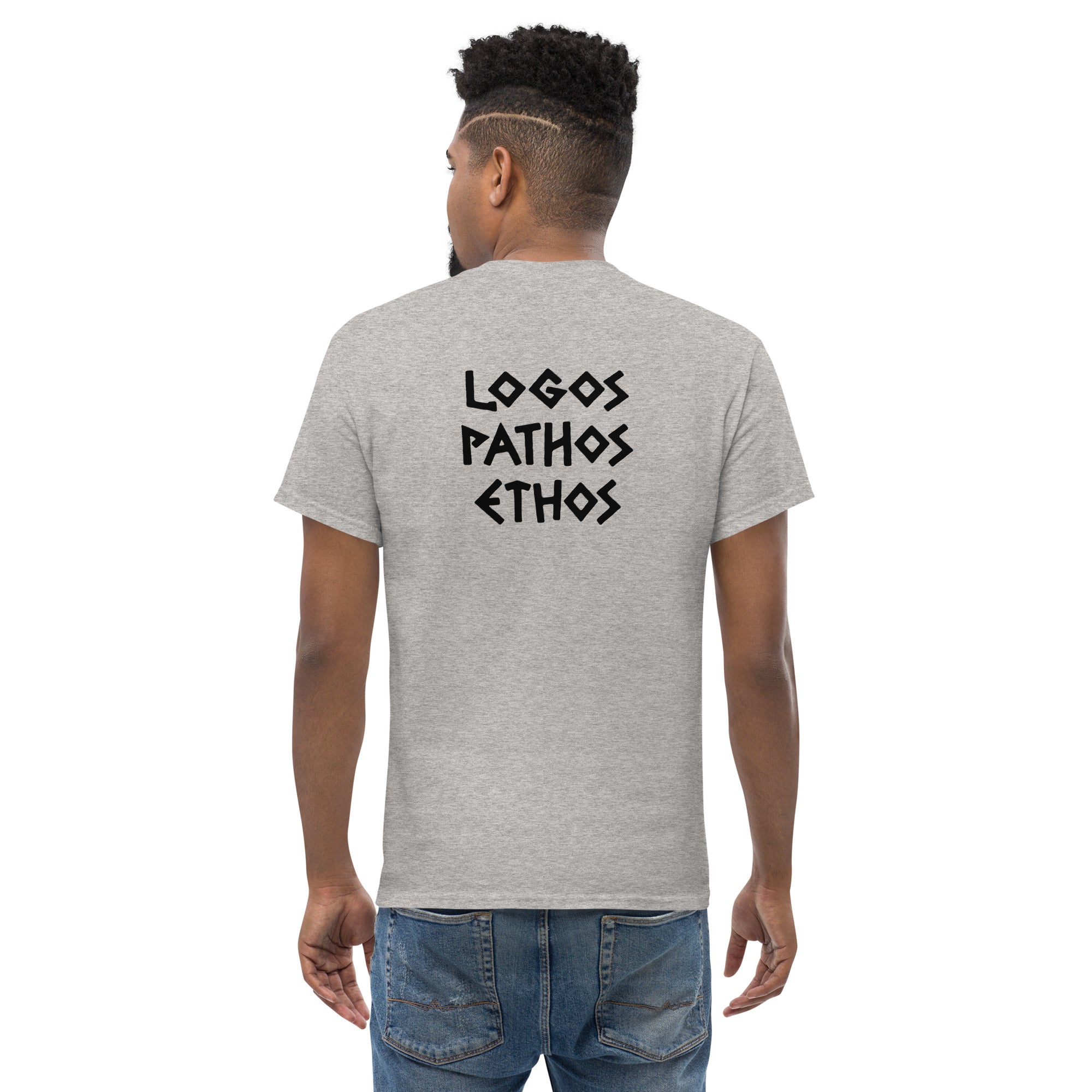 Logos Pathos Ethos - Back Print - Unisex Classic T-Shirt - The Philosopher's Shirt