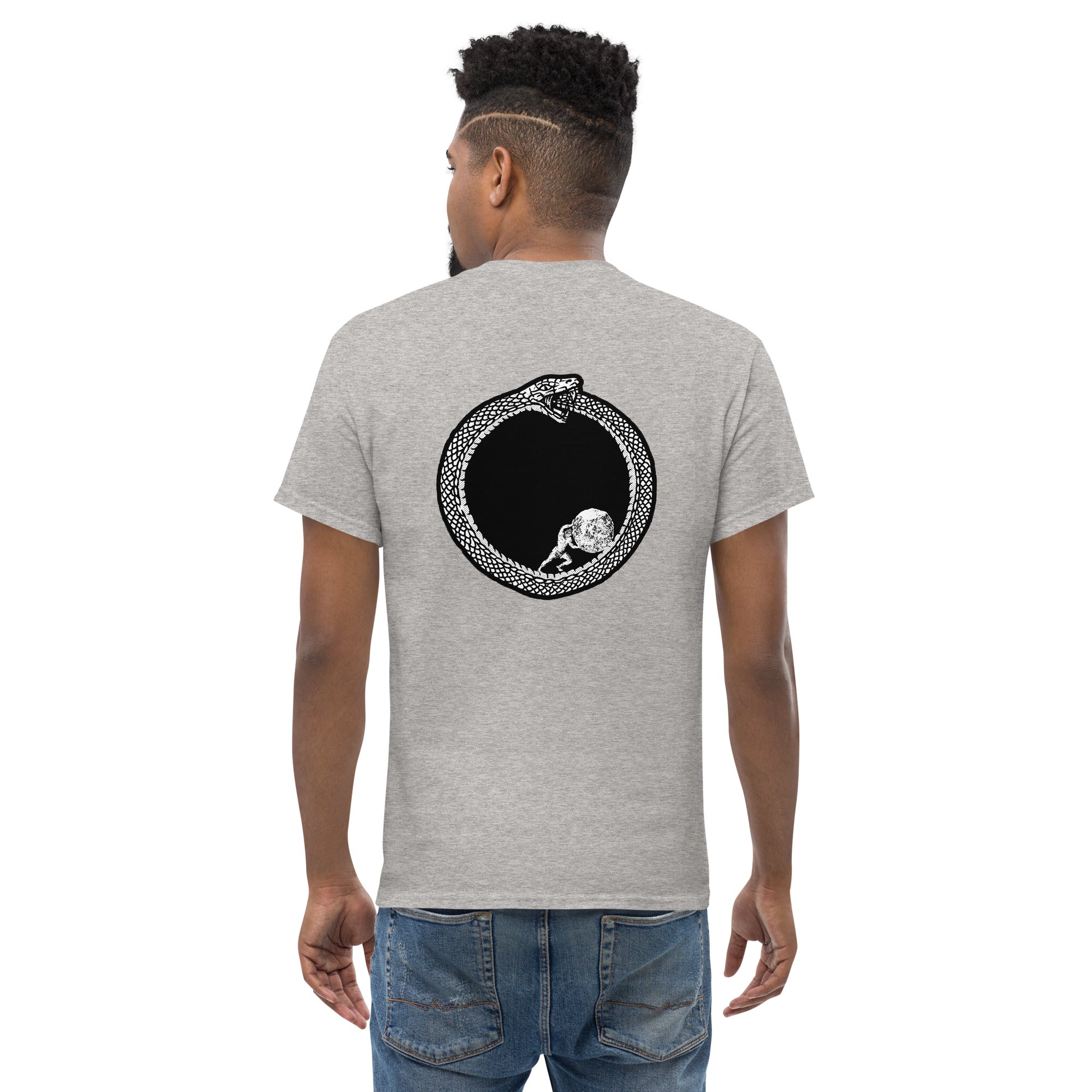 Sisyphus in Ouroboros - Back Print - Unisex Classic T-Shirt - The Philosopher's Shirt