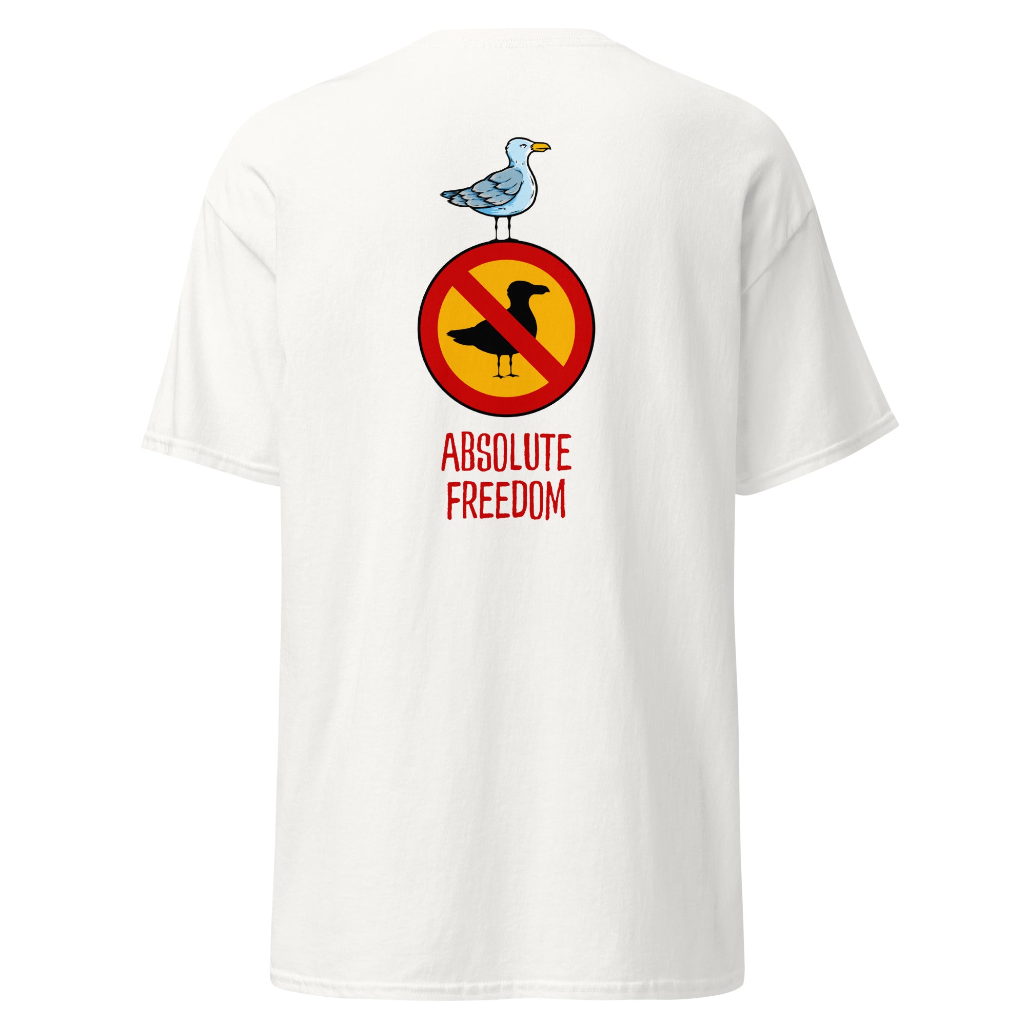 Sartre - Absolute Freedom Seagull - Back Print - Unisex Classic T-Shirt - The Philosopher's Shirt