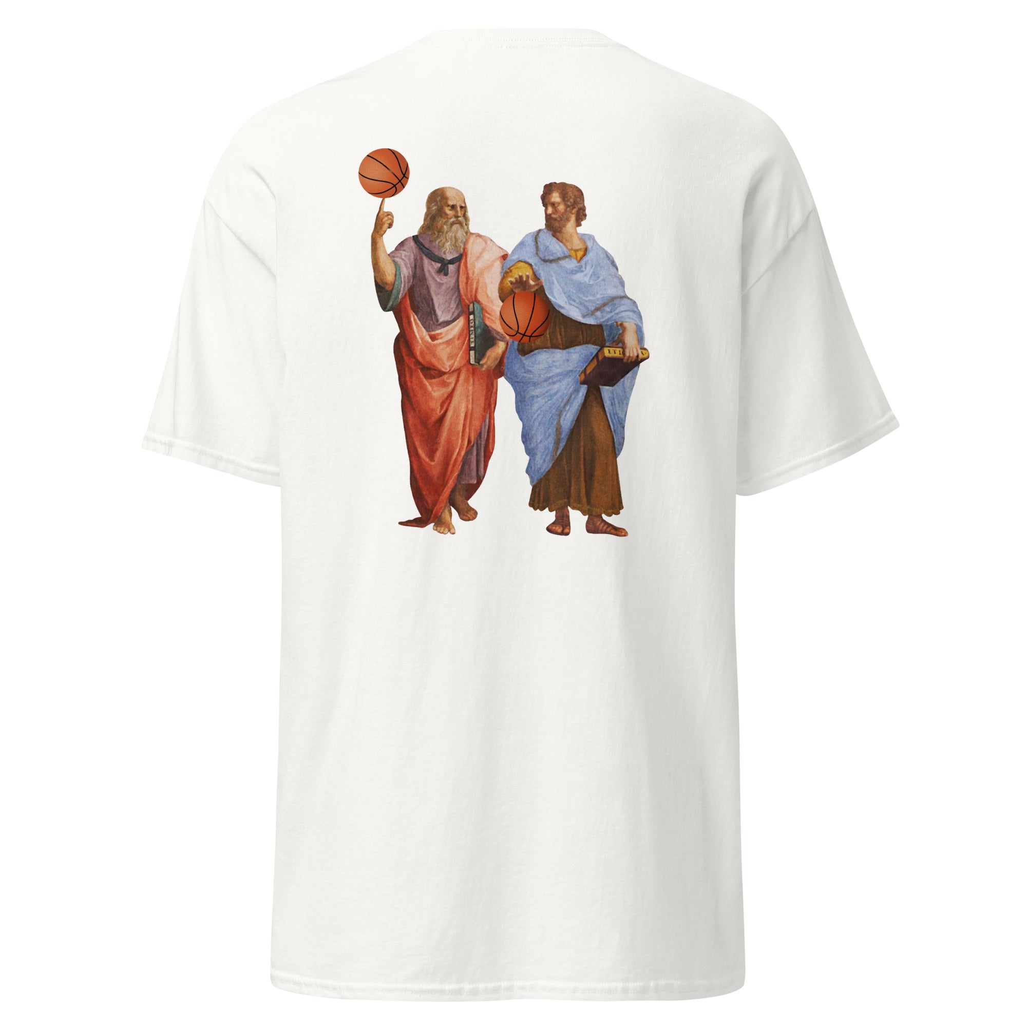 Aristotle and Plato with Basketballs - Back Print - Unisex Classic T-Shirt - The Philosopher's Shirt