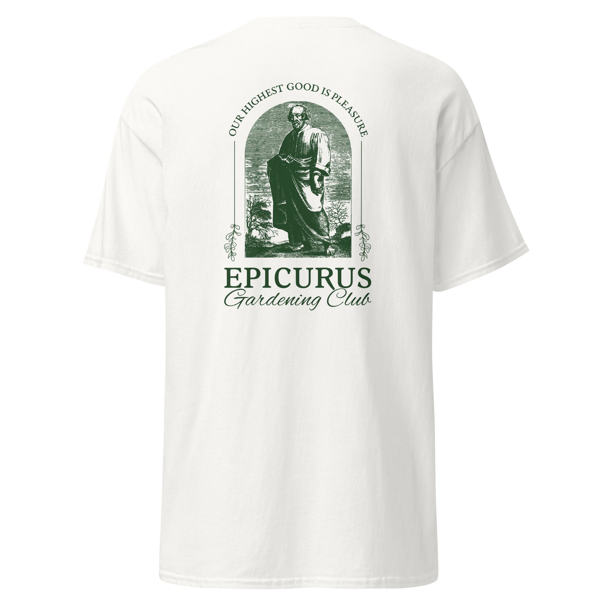 Epicurus Gardening Club - Back Print - Unisex Classic T-Shirt - The Philosopher's Shirt