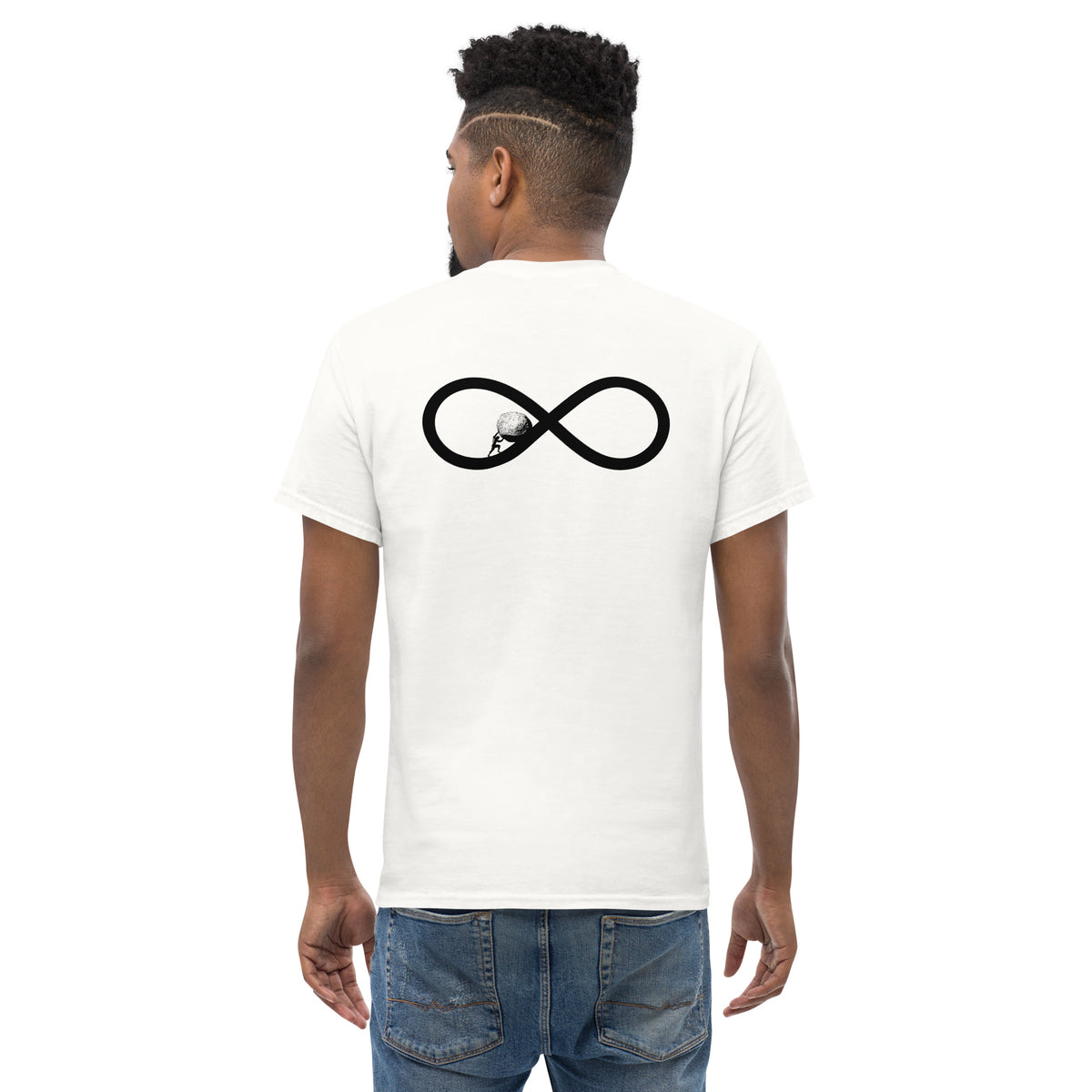 Sisyphus bis ins Unendliche – Rückseitiger Aufdruck – Unisex Classic T-Shirt  The Philosopher's Shirt