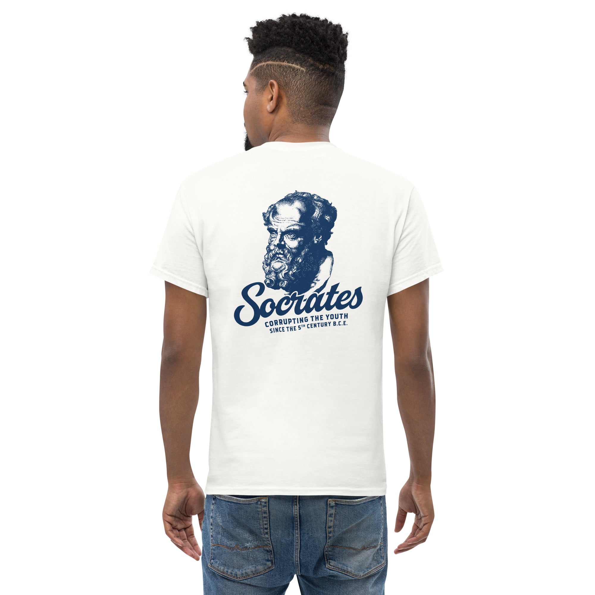 Socrates - Corrupting the youth - Back Print - Unisex Classic T-Shirt - The Philosopher's Shirt