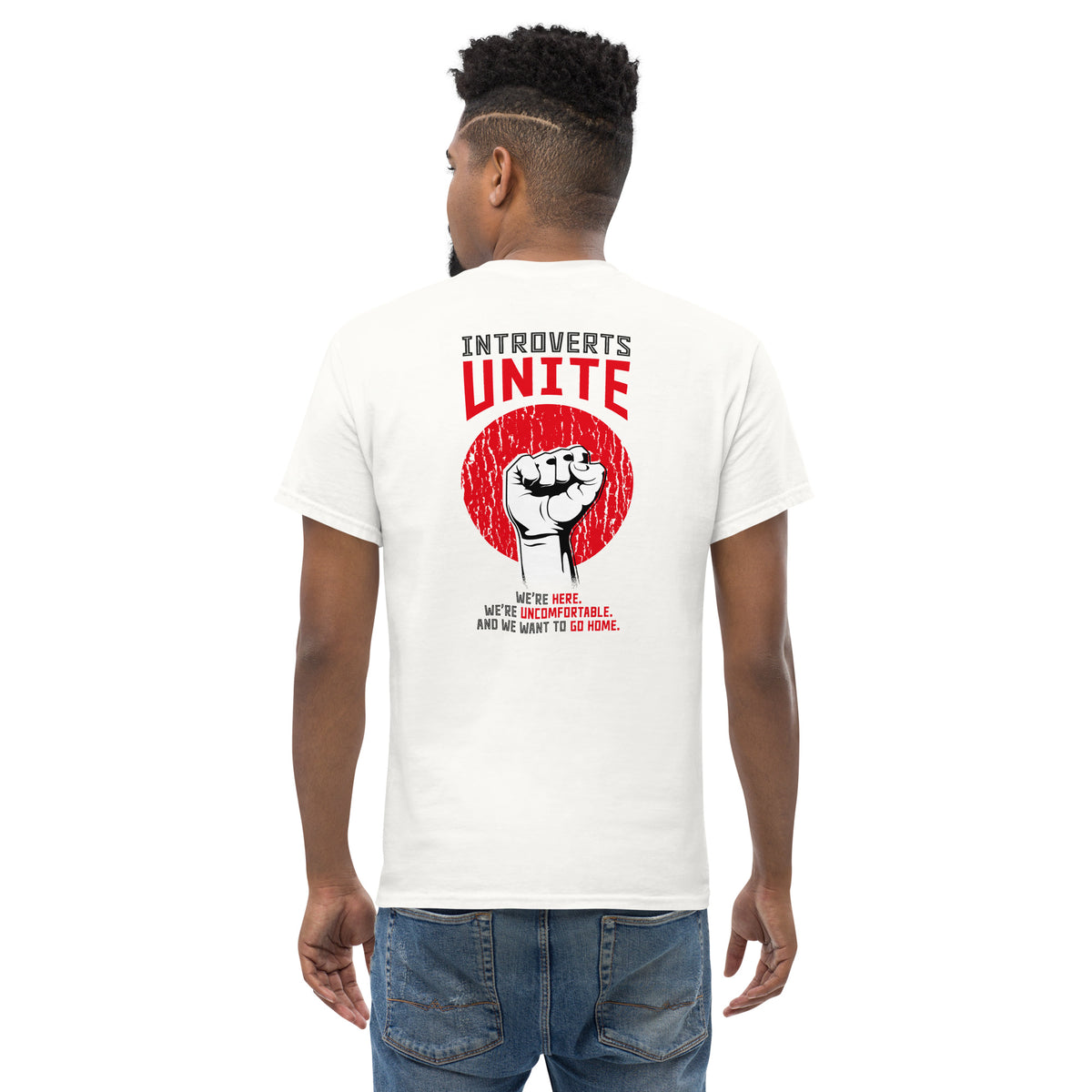 Introvertierte, vereinigt euch! – Rückseitiger Aufdruck – Unisex Classic T-Shirt  The Philosopher's Shirt