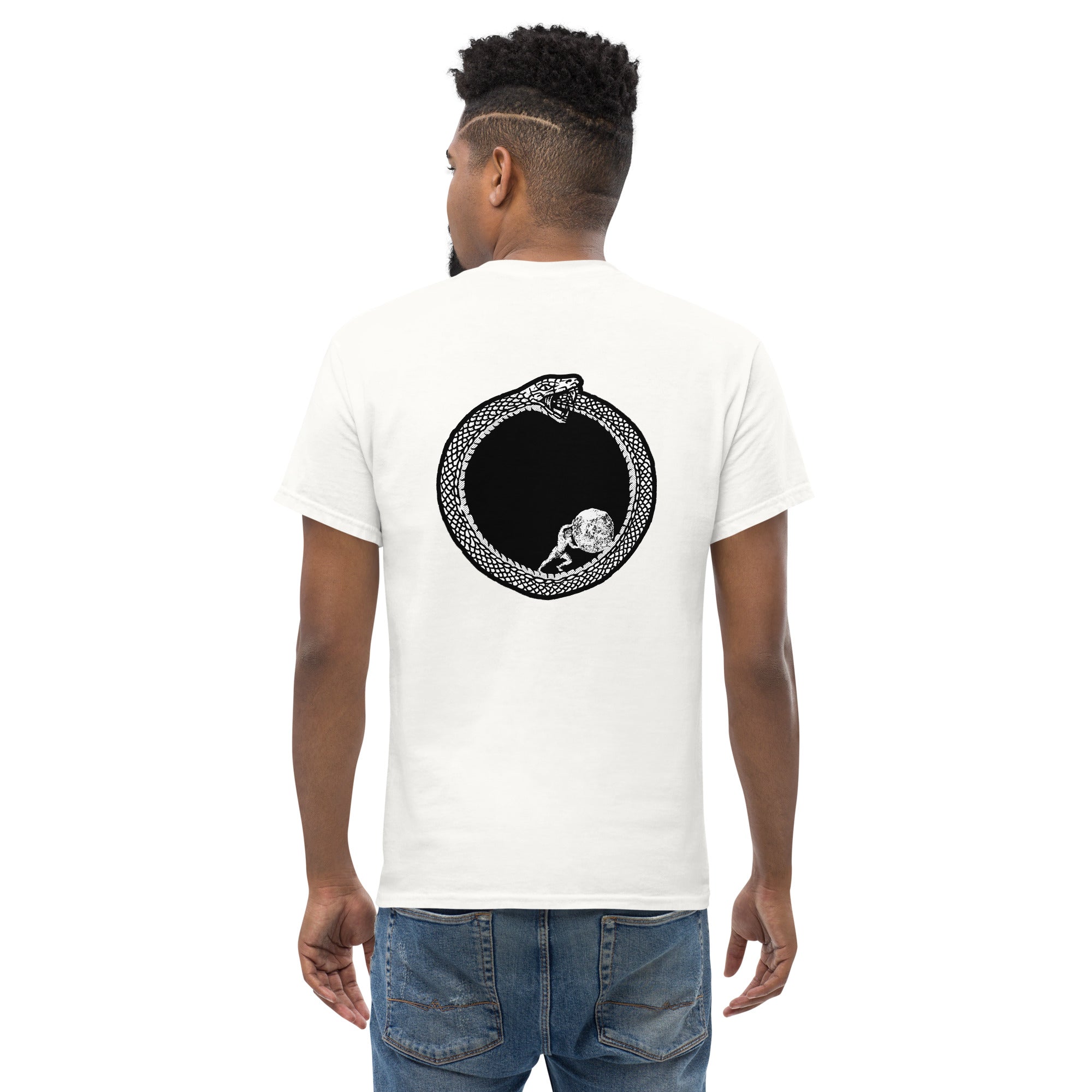 Sisyphus in Ouroboros - Back Print - Unisex Classic T-Shirt - The Philosopher's Shirt