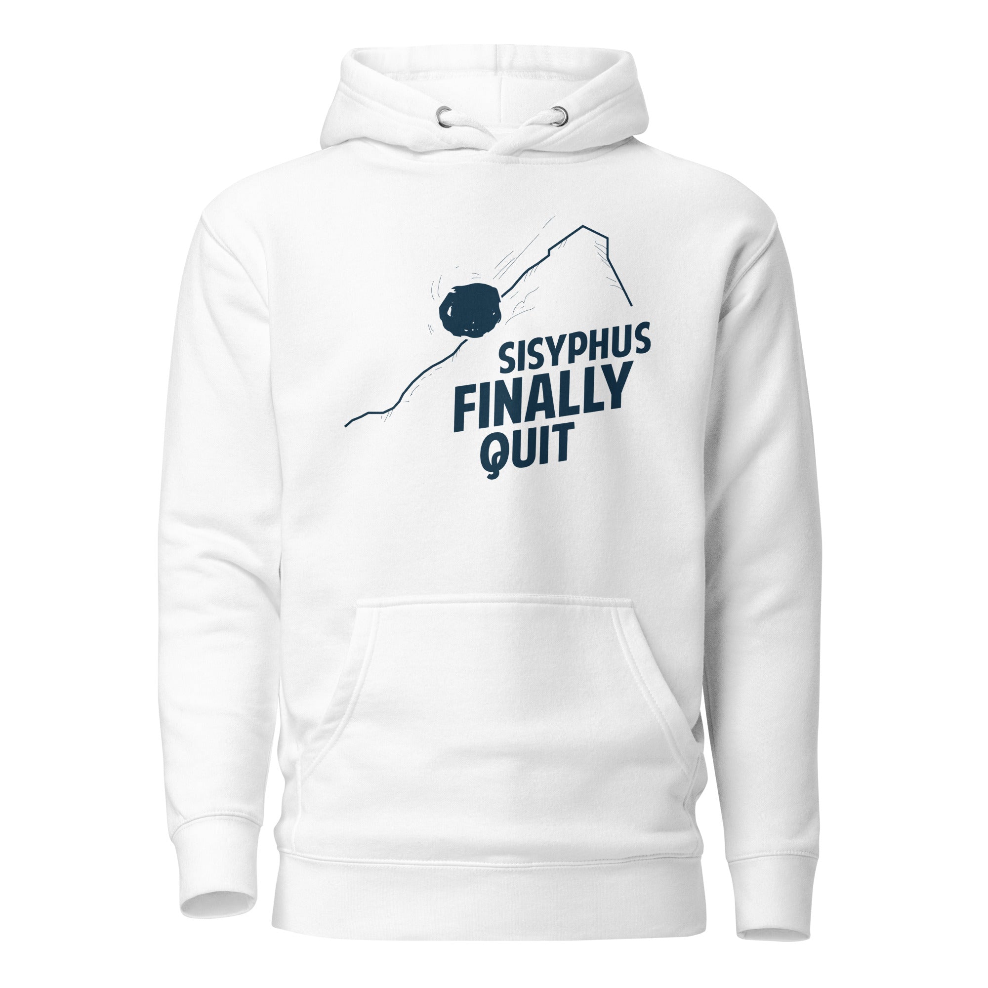 Camus - Sisyphus Finally Quit - Premium Hoodie - White - The Philosopher's Shirt