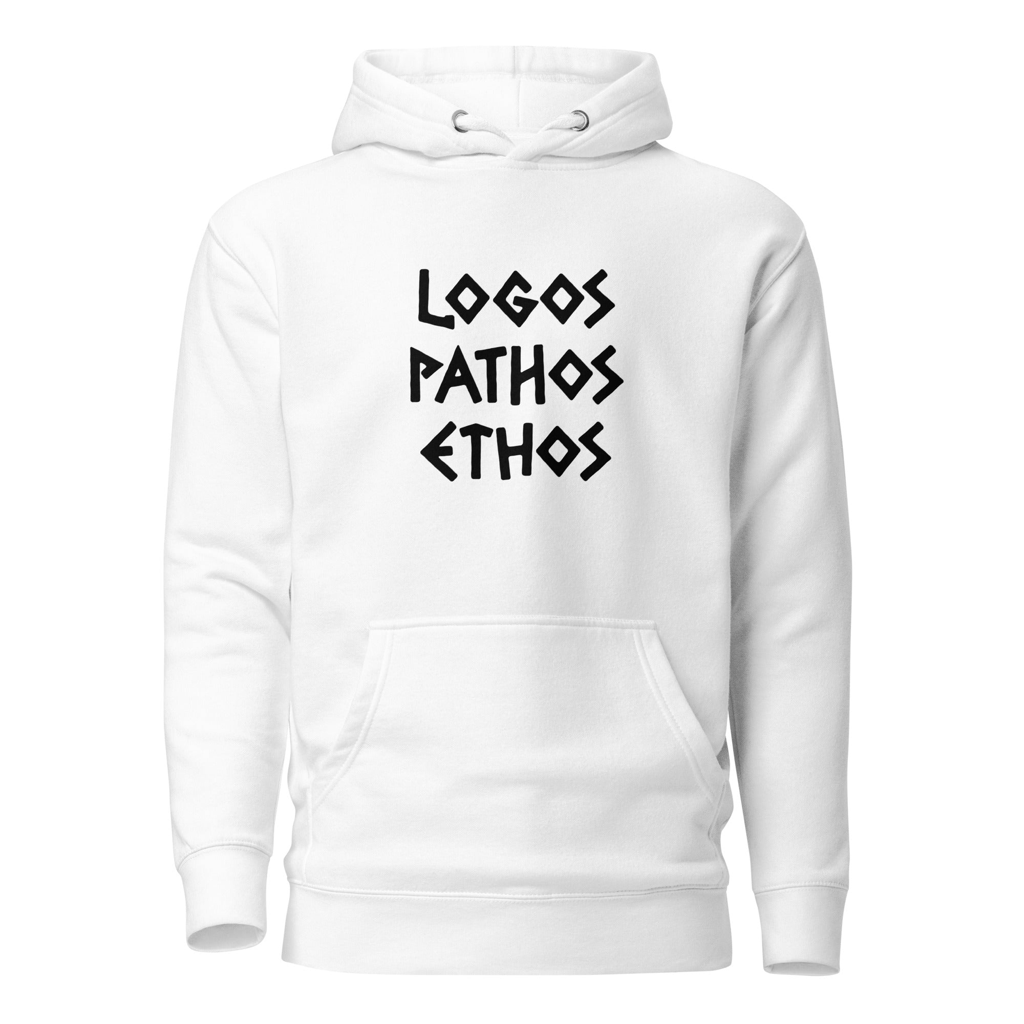 Logos Pathos Ethos - Premium Hoodie - White - The Philosopher's Shirt