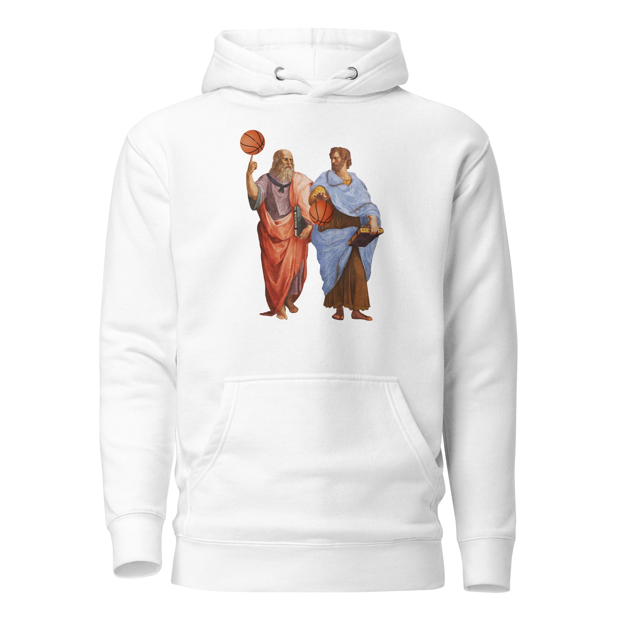 Aristotle and Plato with Basketballs - Premium Hoodie - White - The Philosopher's Shirt